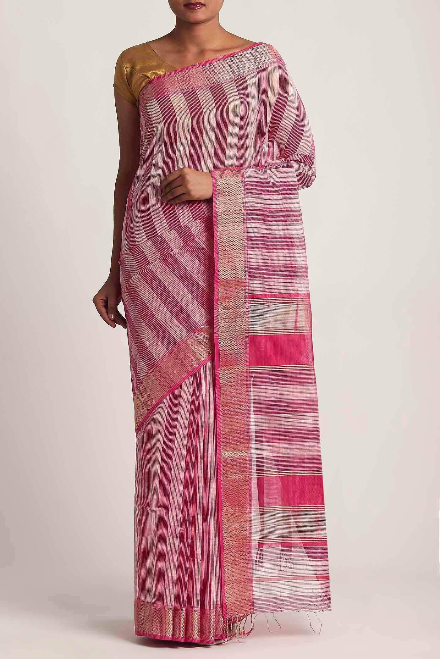 Pink Maheshwari Silk Cotton Saree