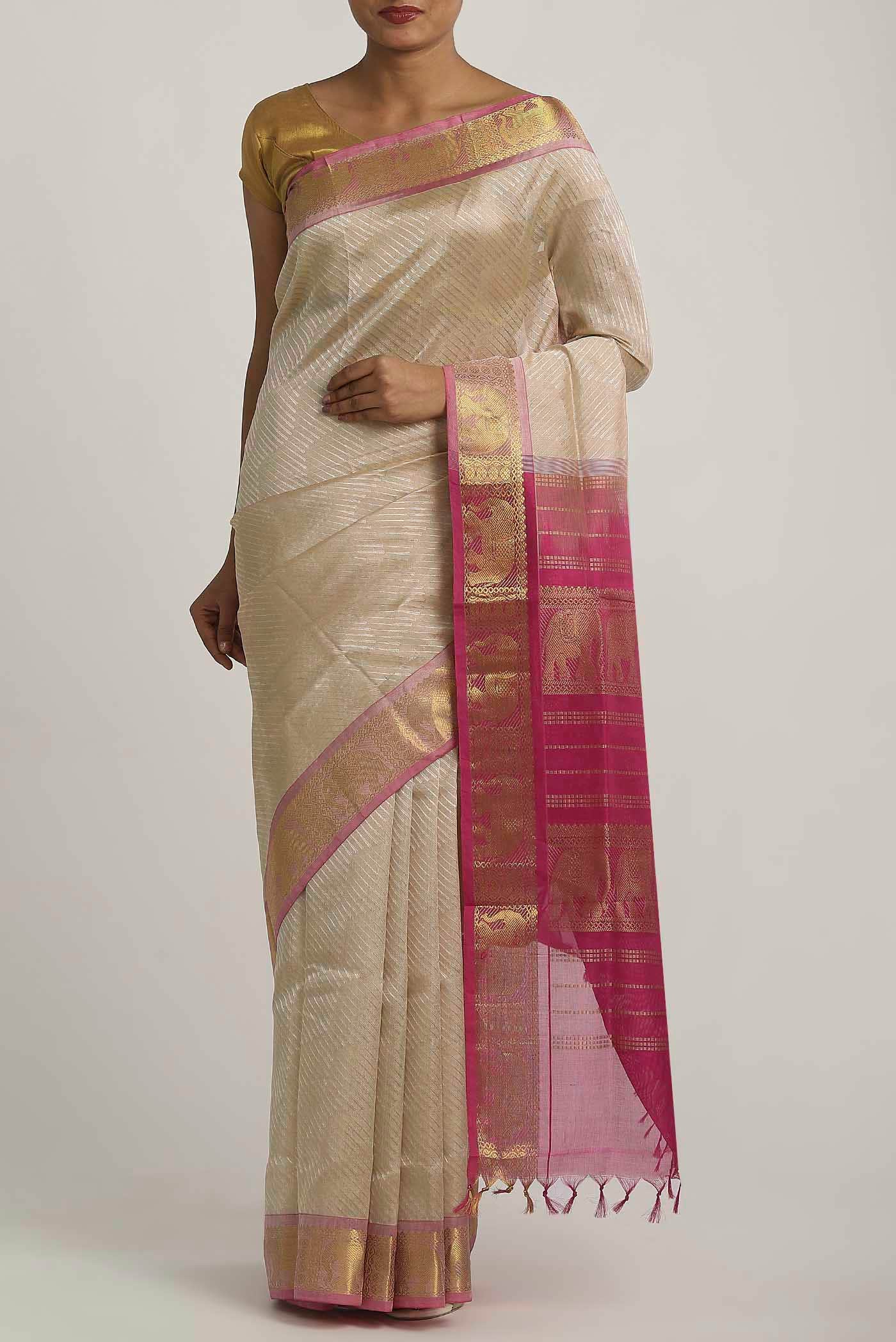 Cream Silk Cotton Saree