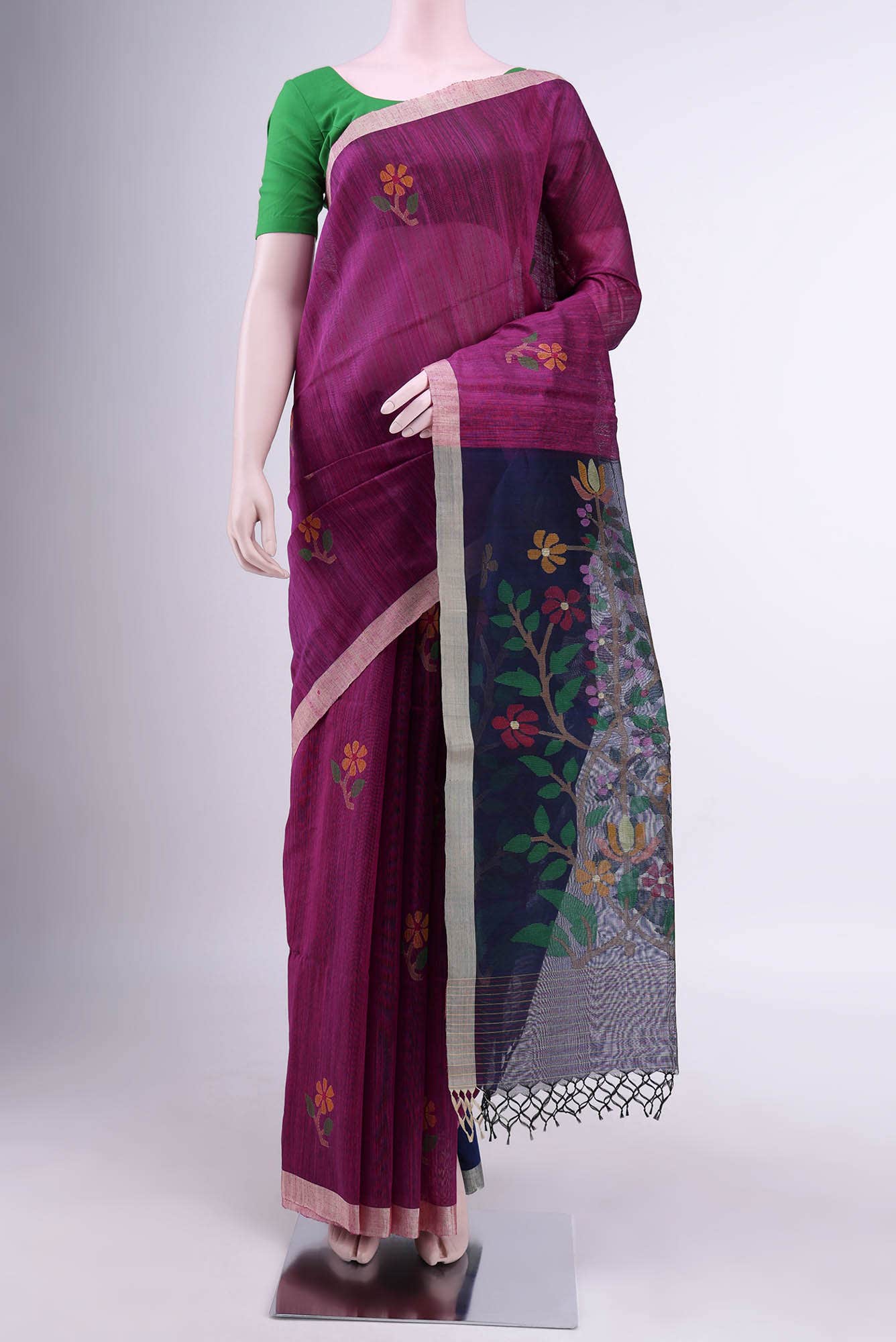 Beige Tussar Silk Saree