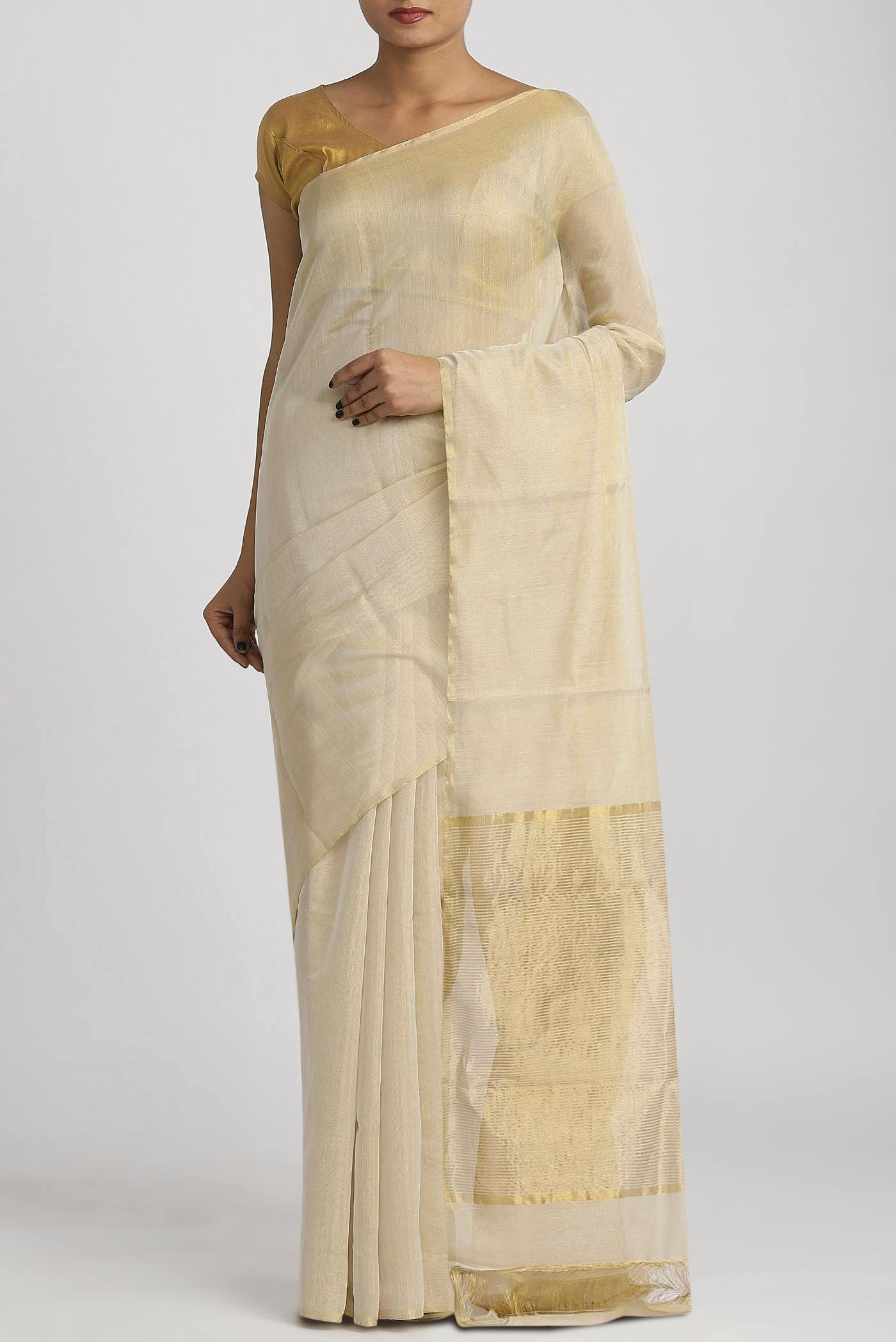 Cream Chanderi Silk Cotton Saree