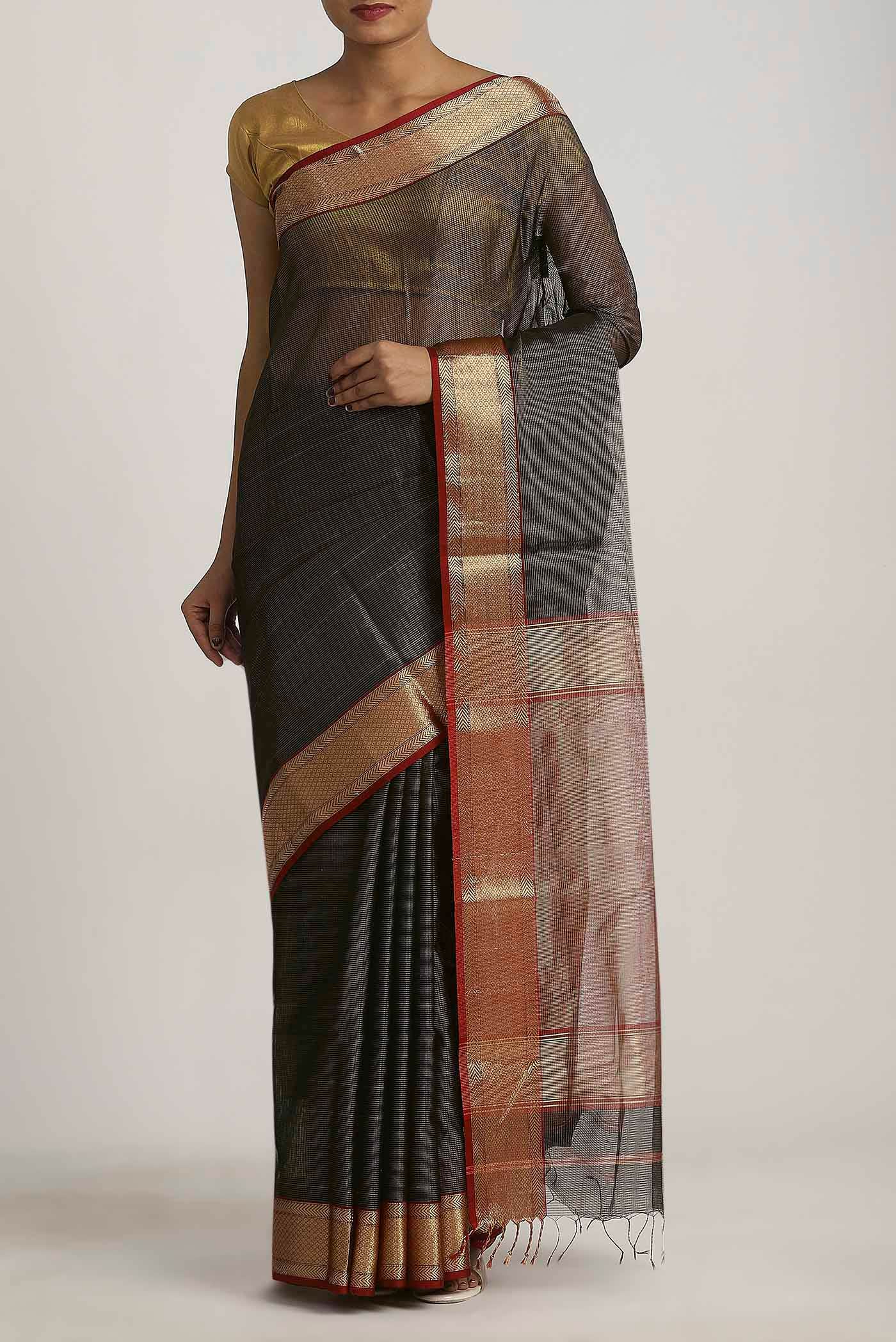 Black Maheshwari Silk Cotton Saree