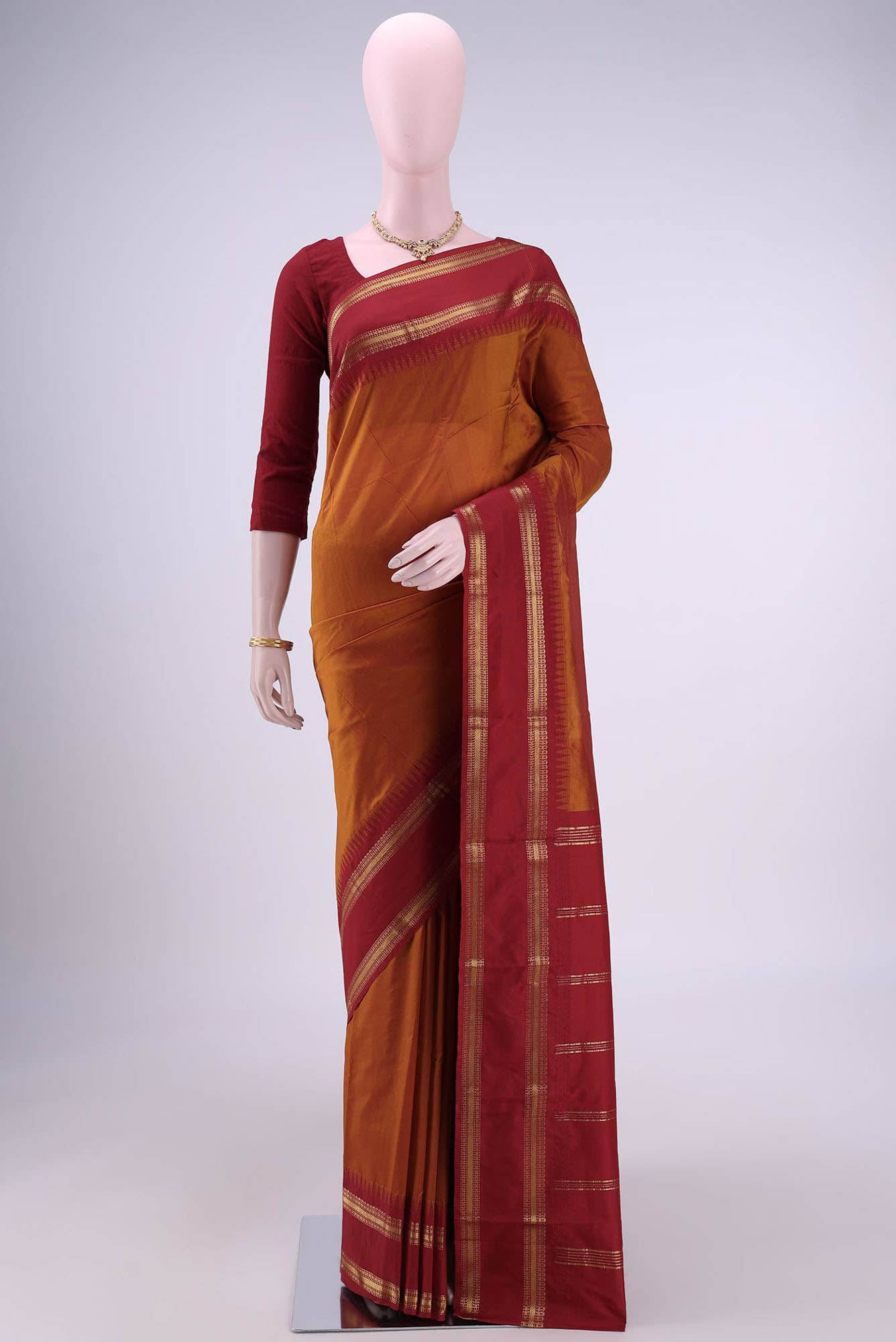 Rust Blended Bangalore Silk - kadyal Saree