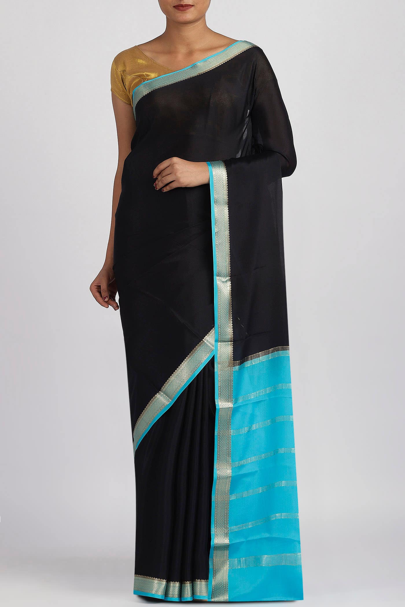 Black Mysore Crepe Saree