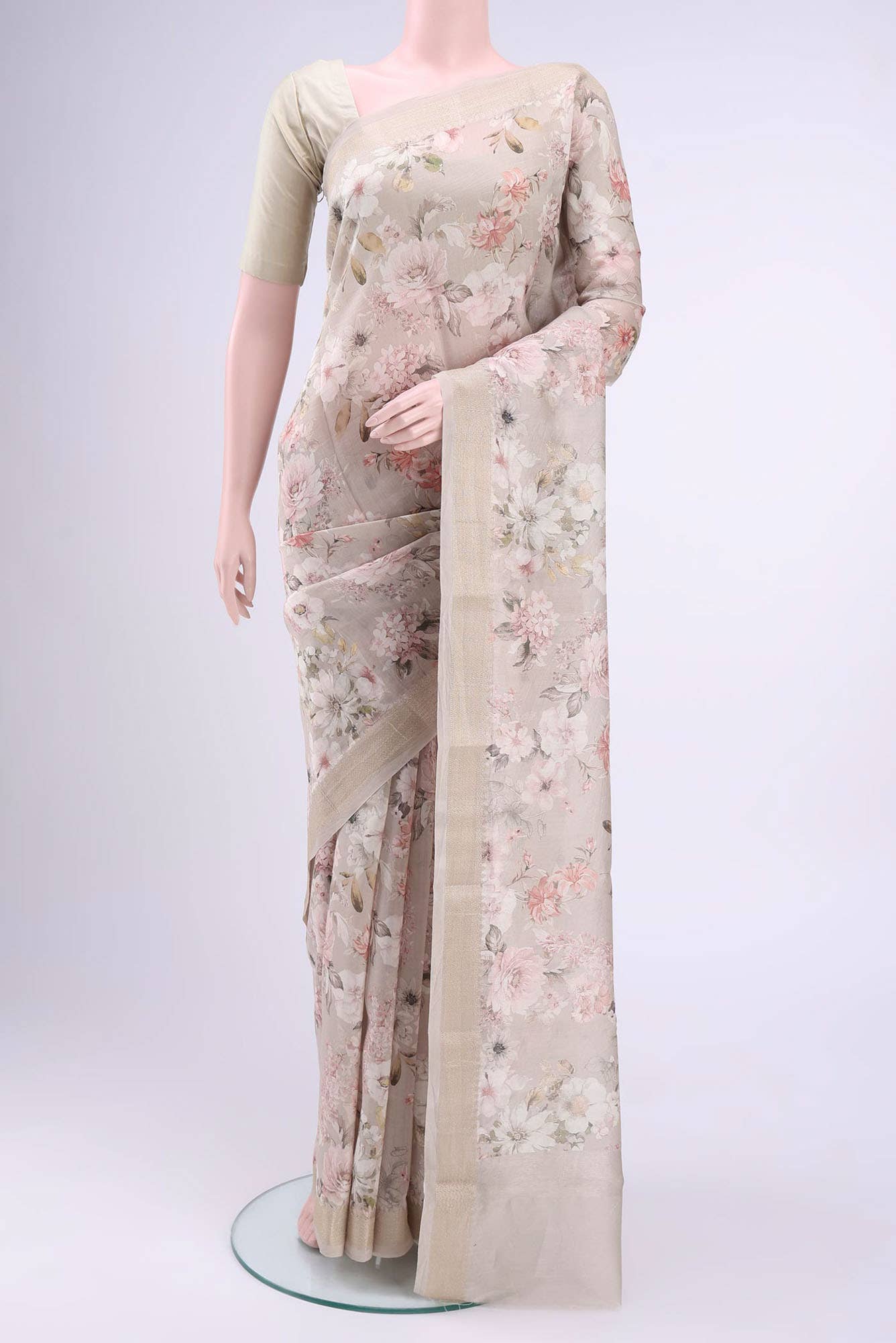 Grey Chanderi Silk Cotton Saree