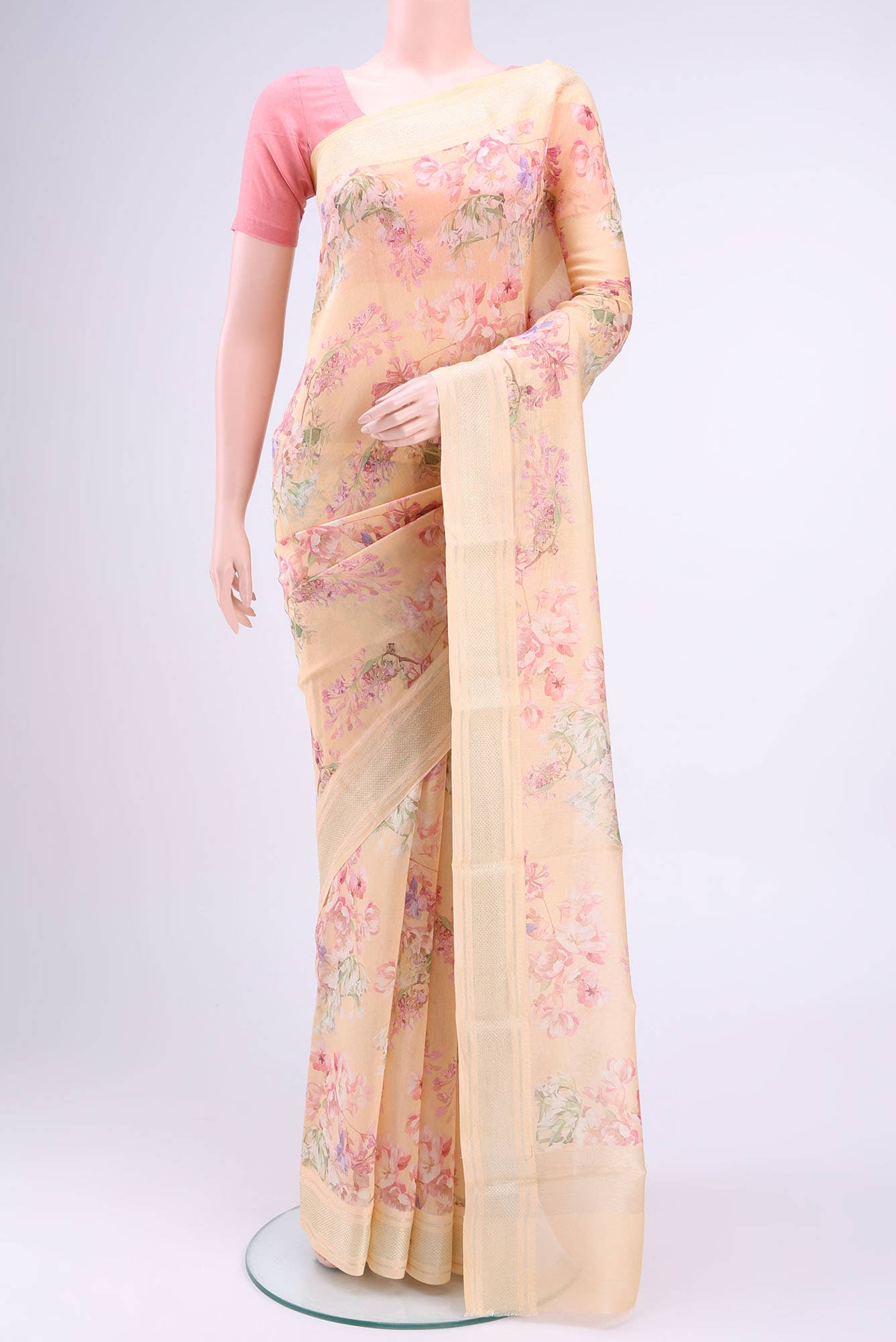 Peach Chanderi Silk Cotton Saree