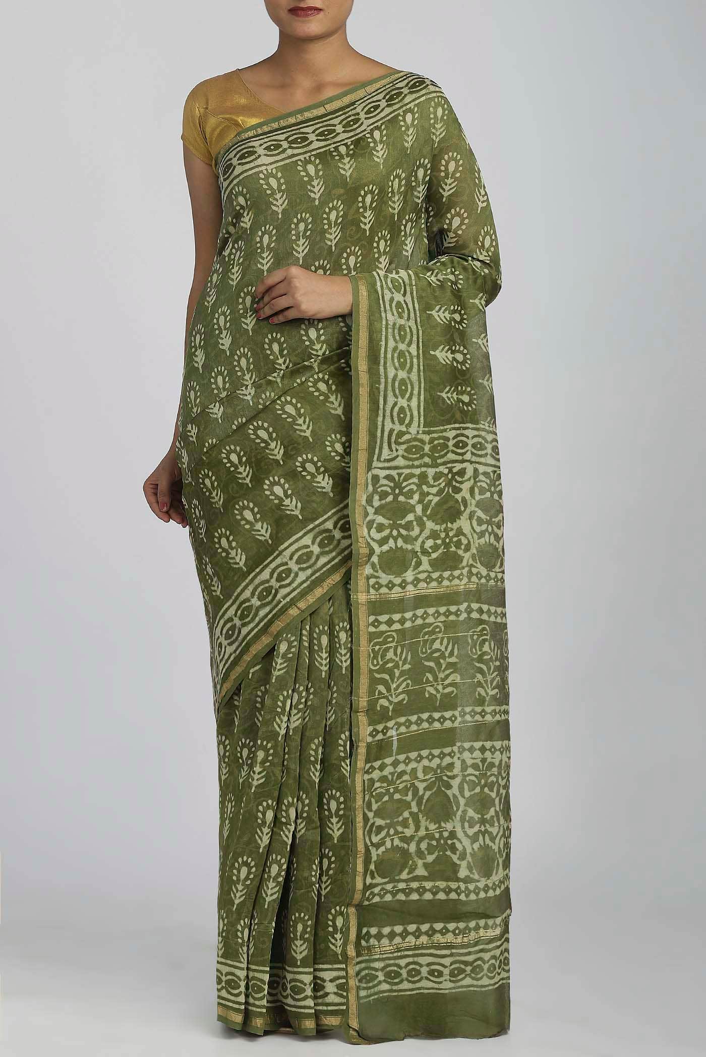Green Chanderi Silk Cotton Saree