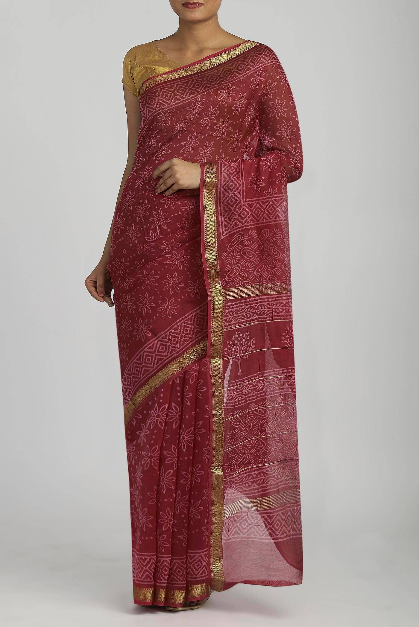 Red Maheshwari Silk Cotton Saree