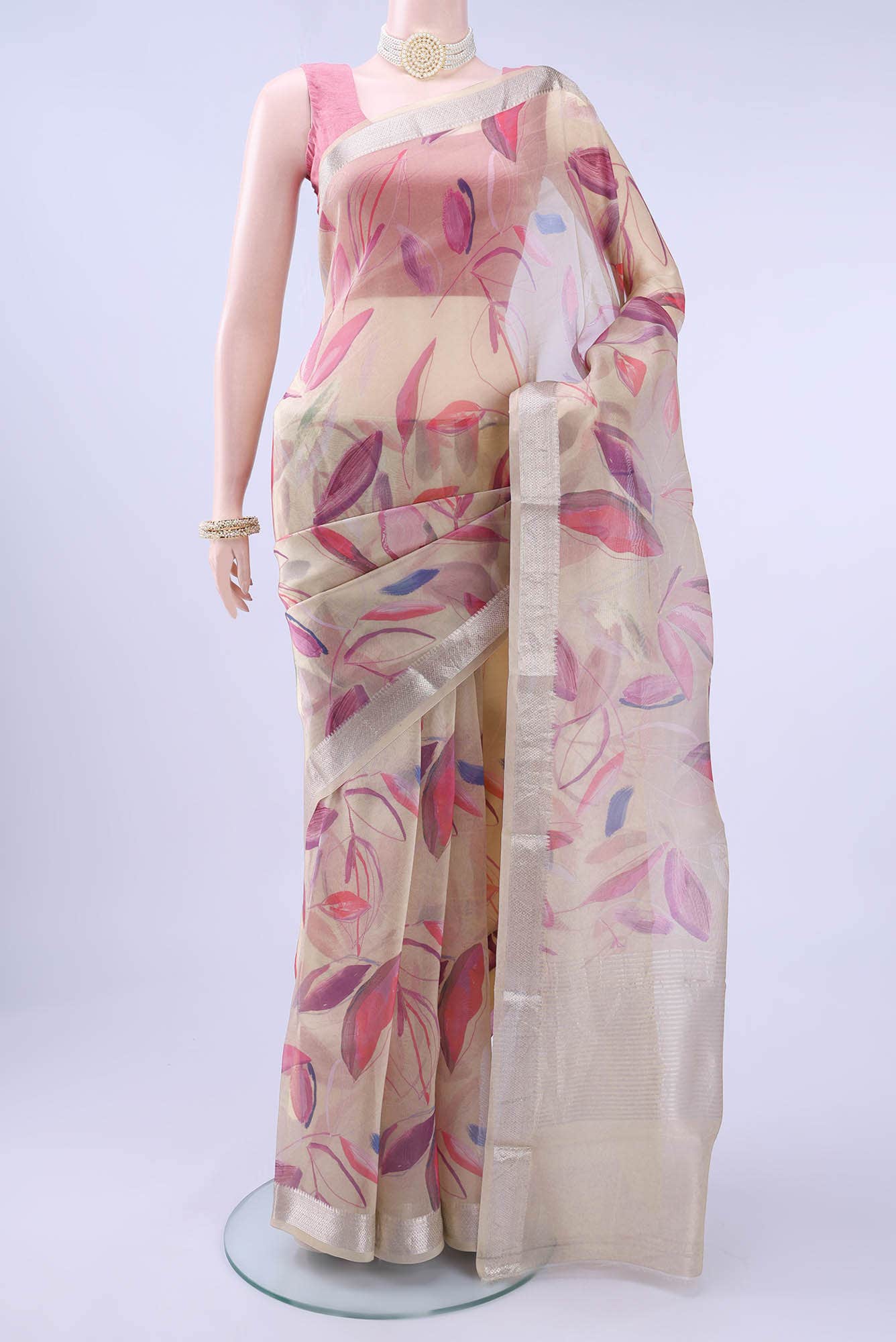 Dark Beige Organza Silk Saree