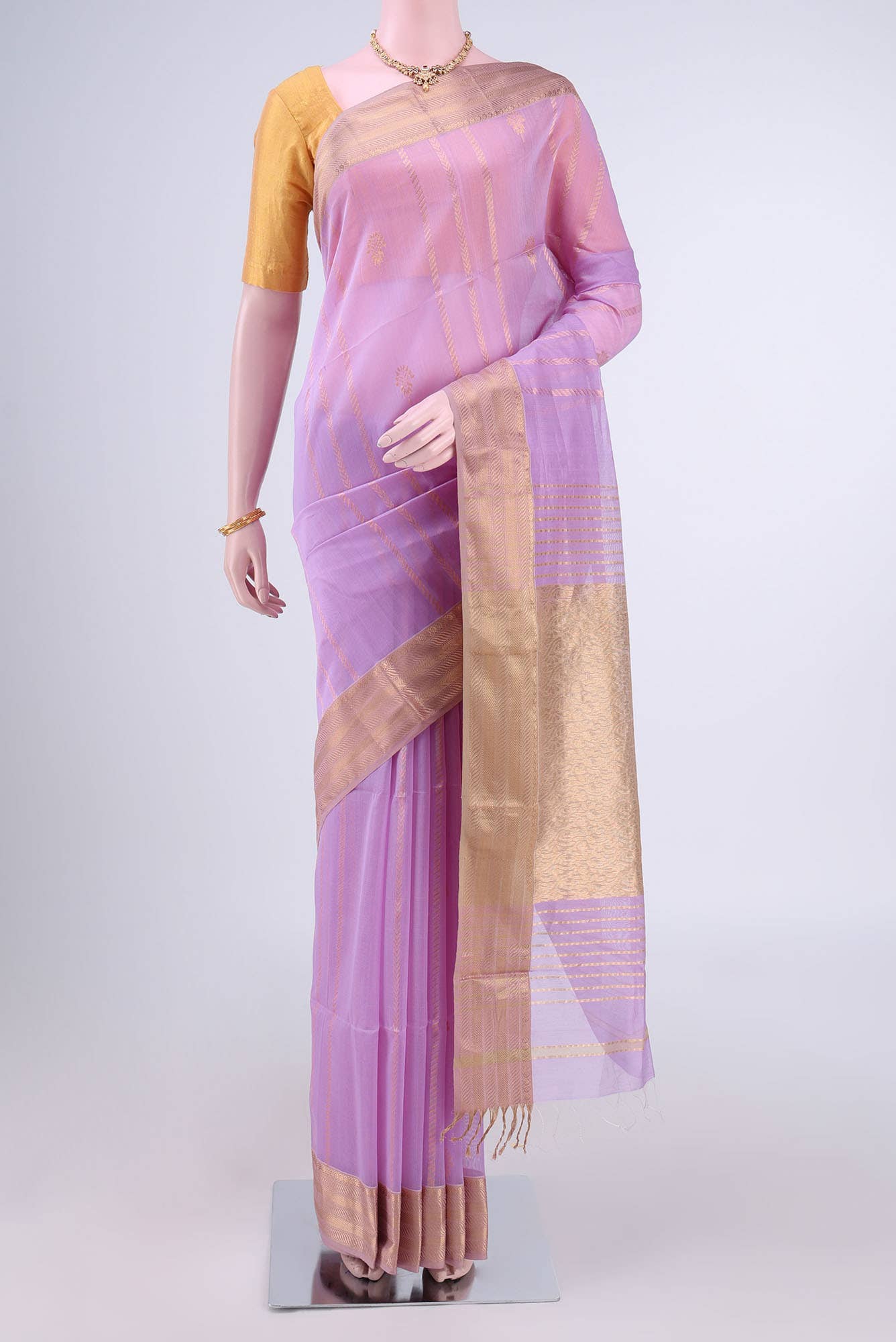 Lilac Maheshwari Silk Cotton Saree