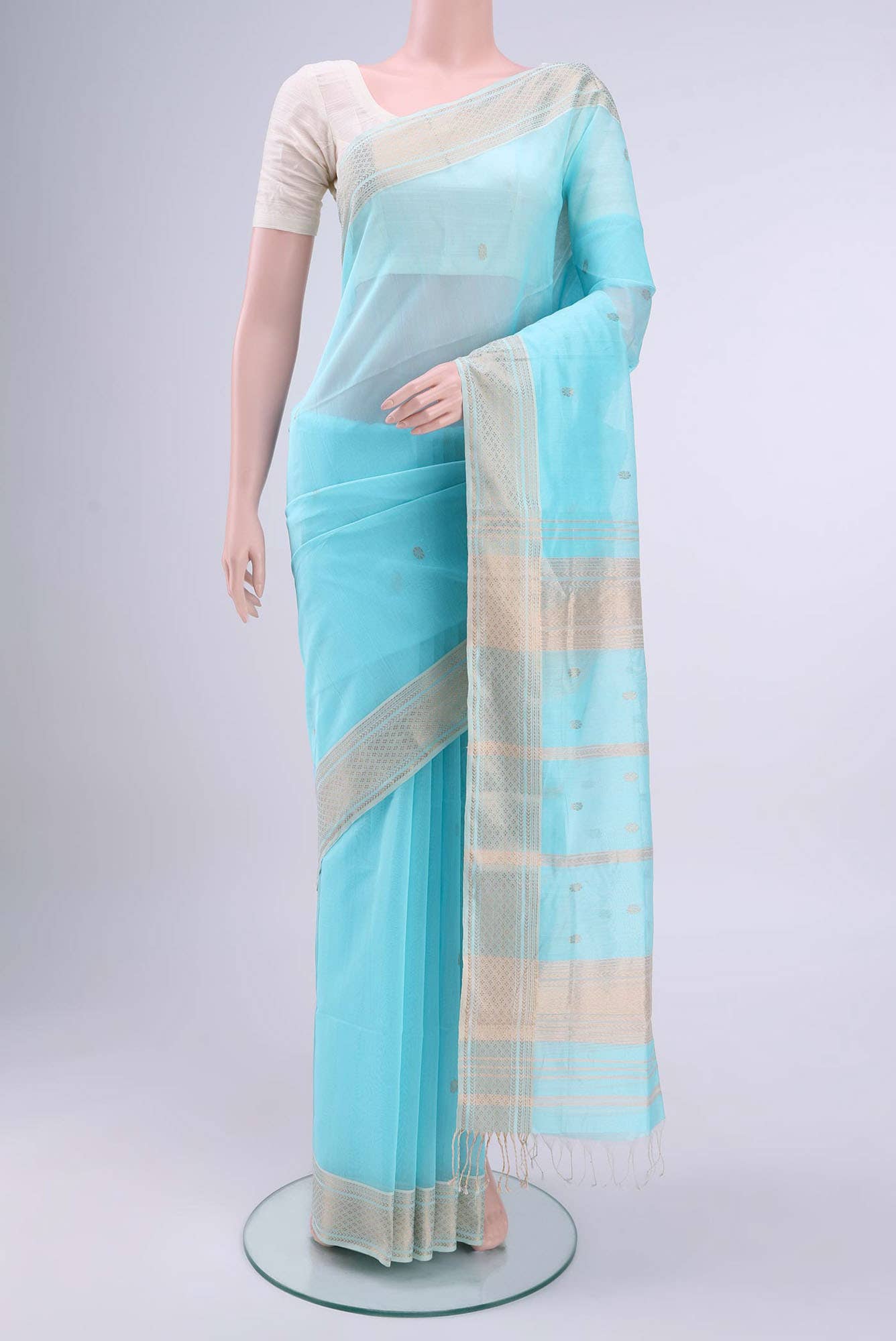 Sky Blue Maheshwari Silk Cotton Saree