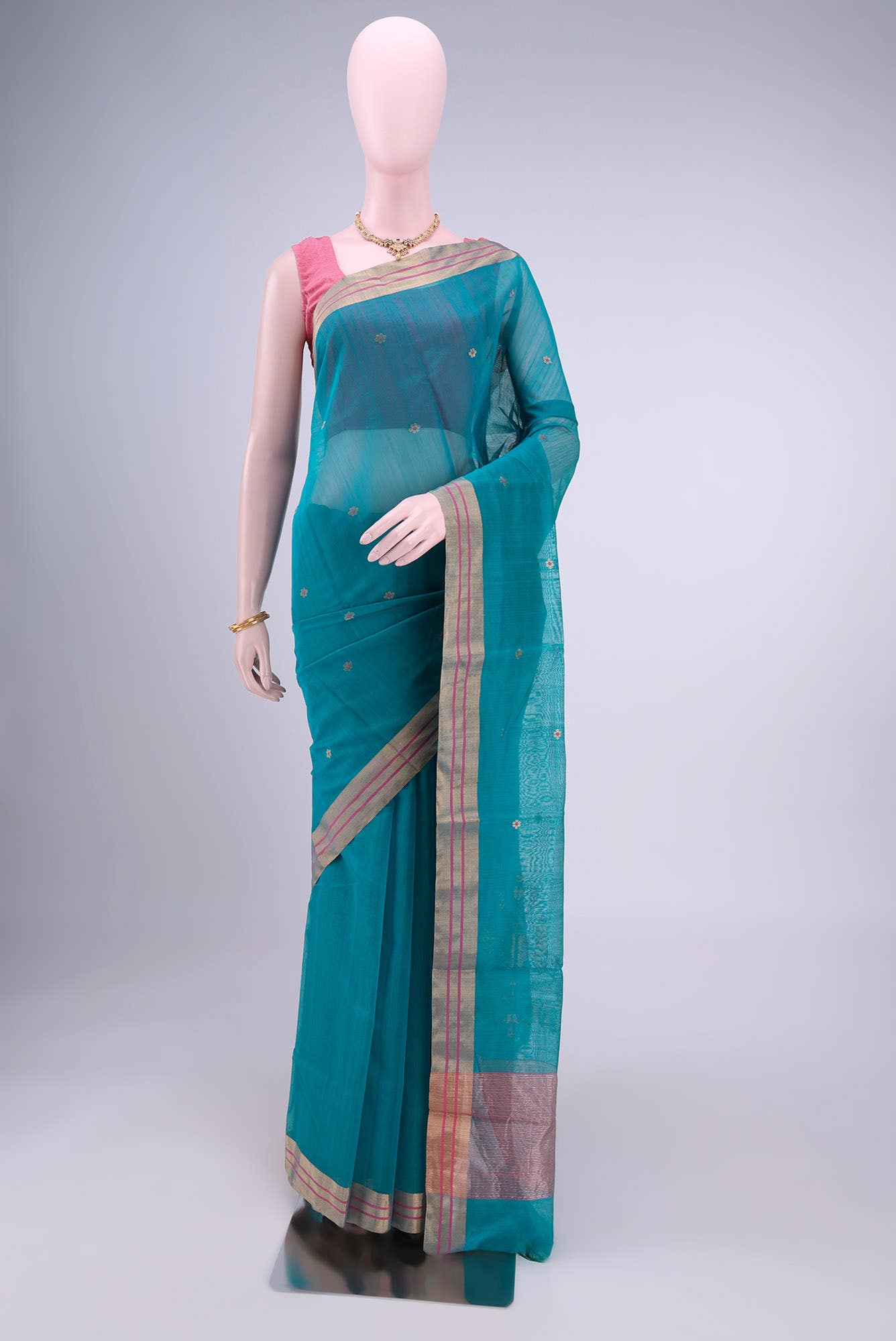 Turquoise Chanderi Silk Cotton Saree