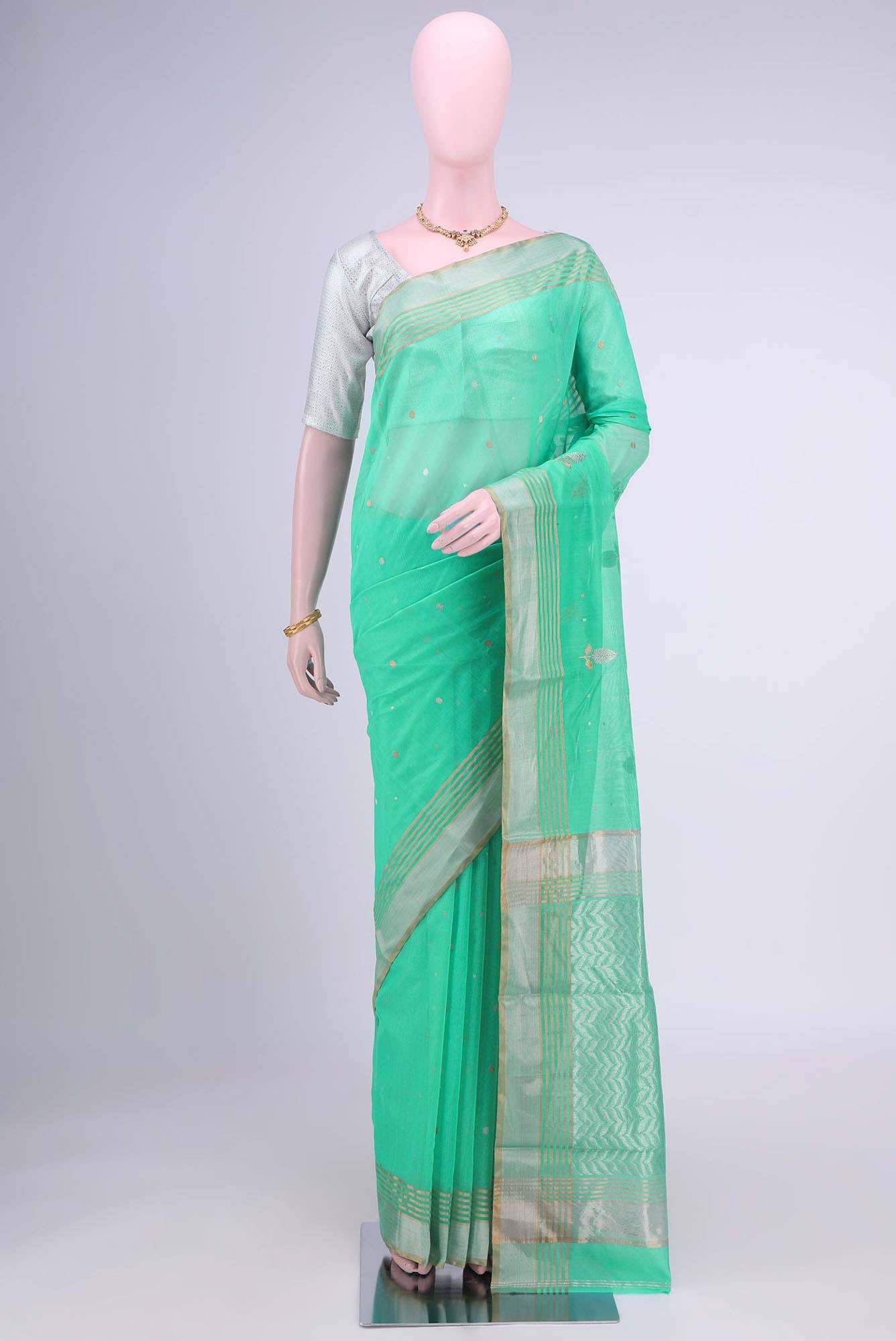 Mint Green Chanderi Silk Cotton Saree
