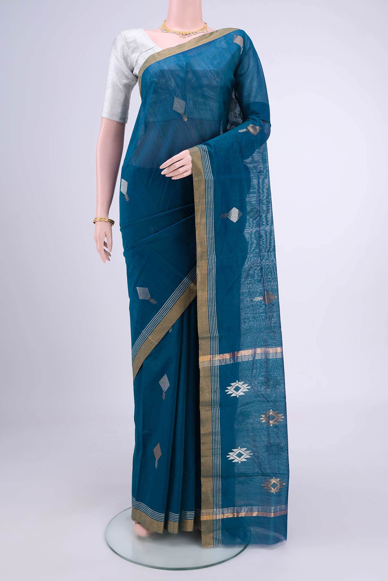 Dark Blue Chanderi Silk Cotton Saree