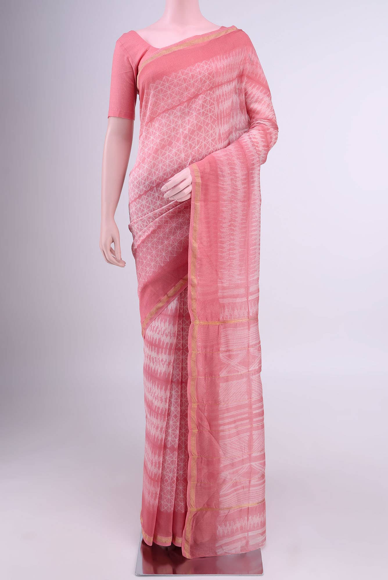 Peach Chanderi Silk Cotton Saree