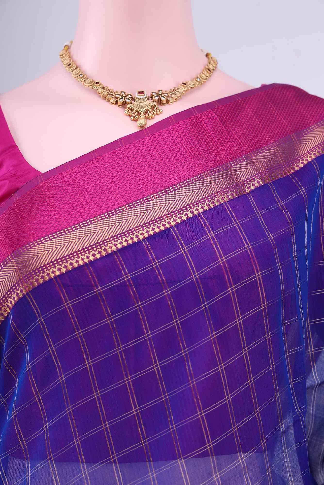 Royal Blue Maheshwari Silk Cotton Saree