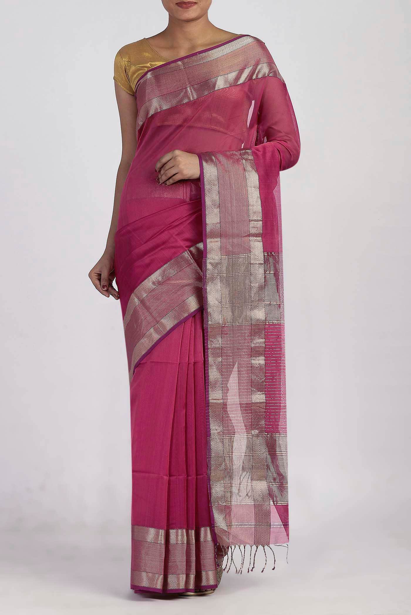 Pink Maheshwari Silk Cotton Saree