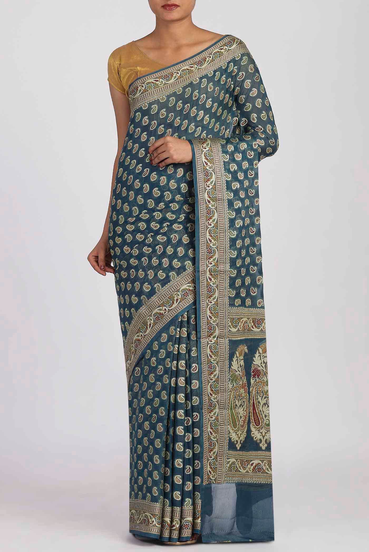 Blue Banarasi Georgette Saree