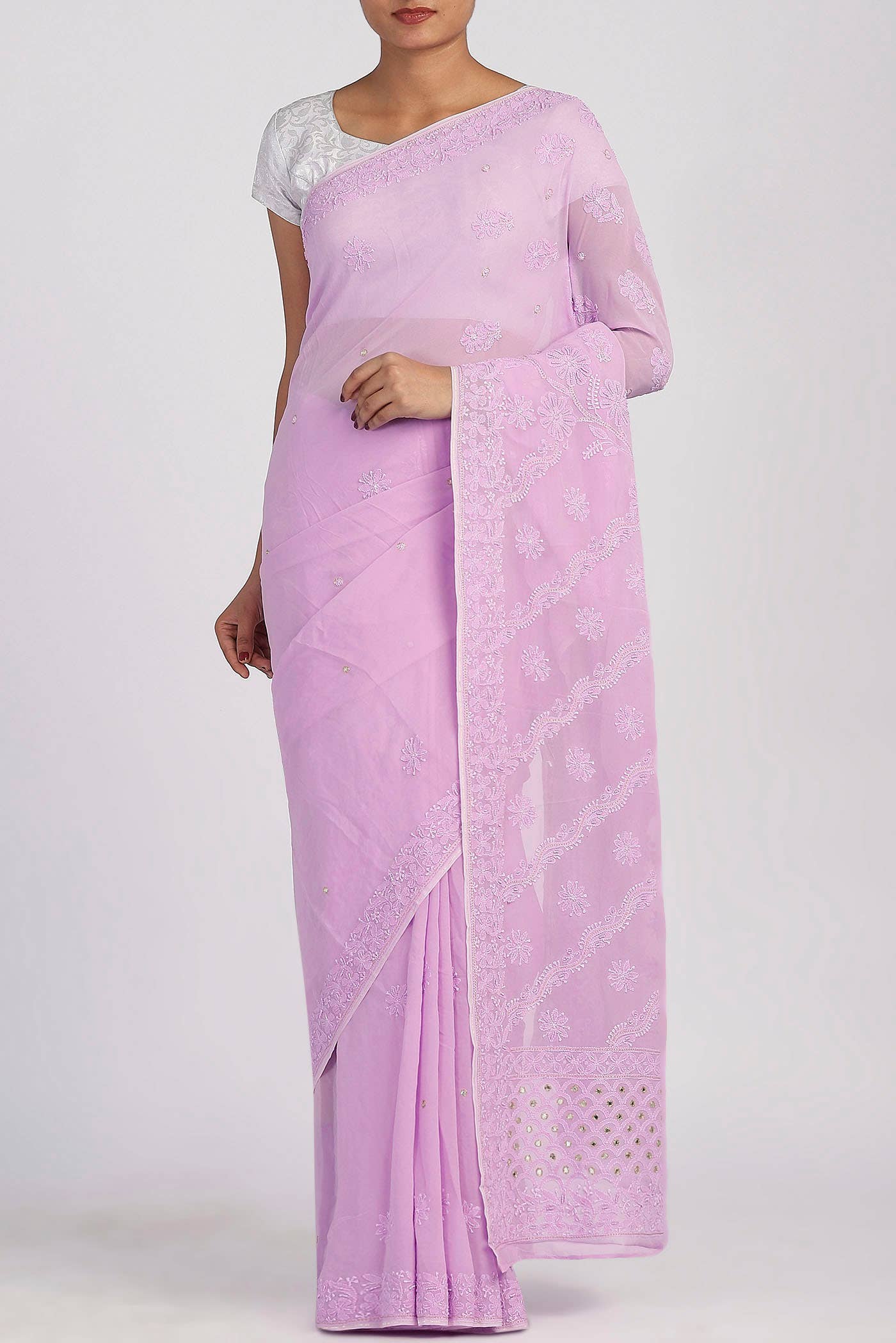 Rose pink Chikankari Georgette Saree