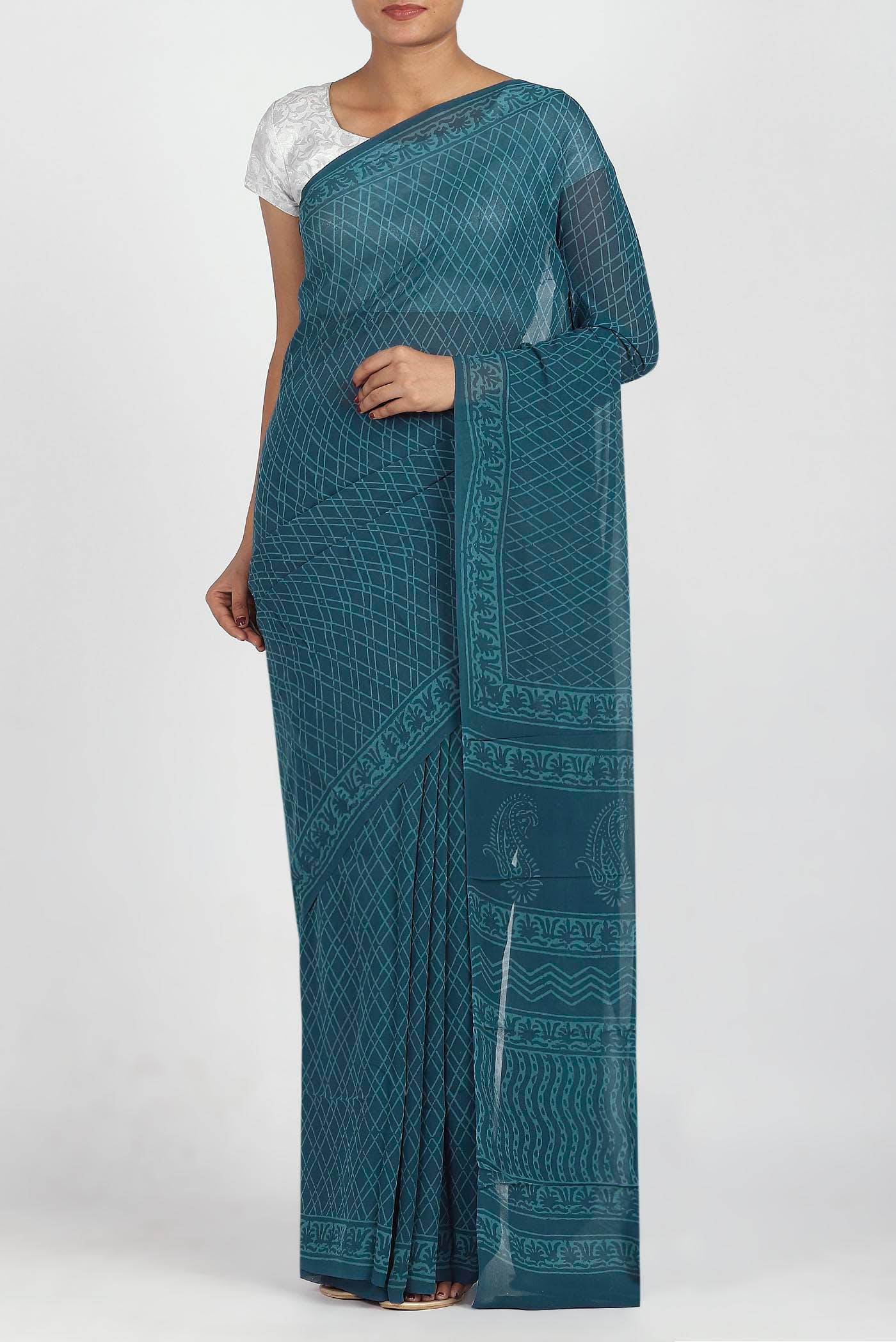 Blue Crepe Saree