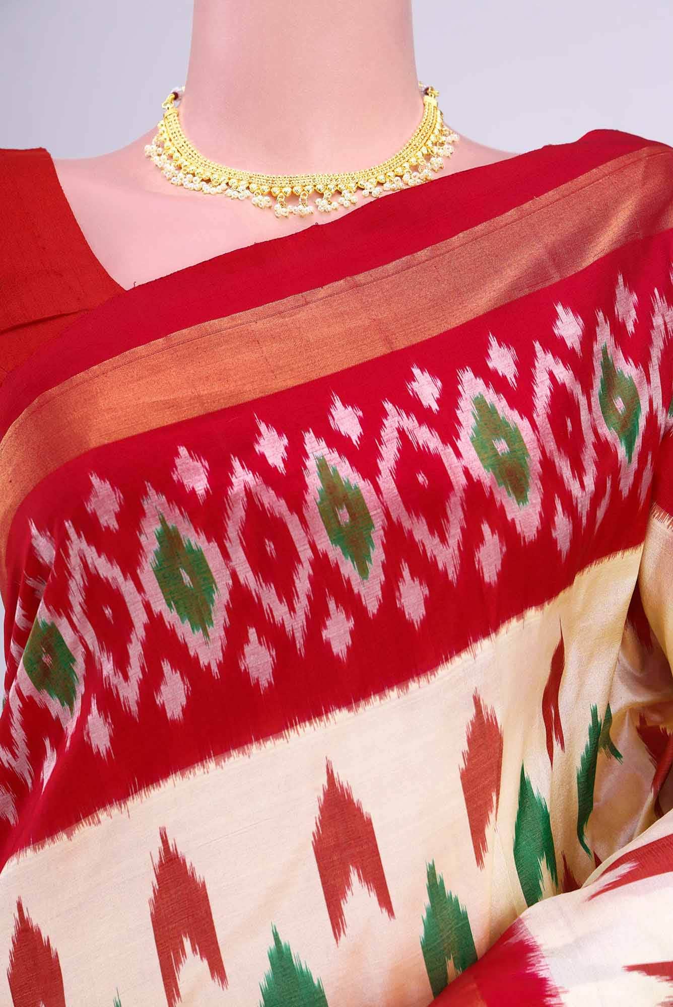 Off White Pochampally Silk Saree