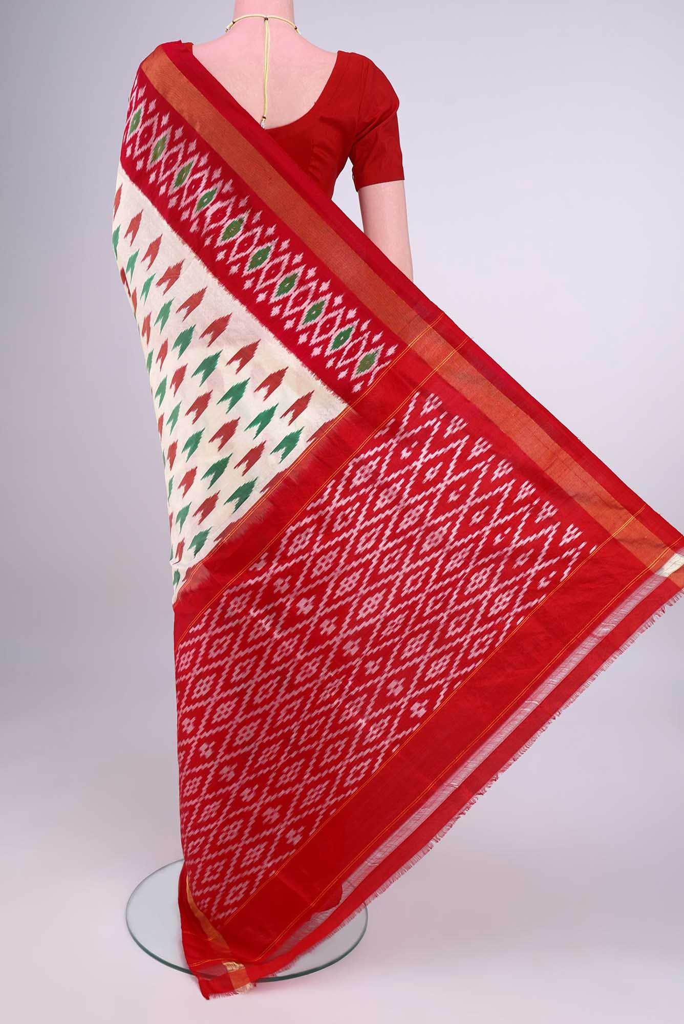 Off White Pochampally Silk Saree