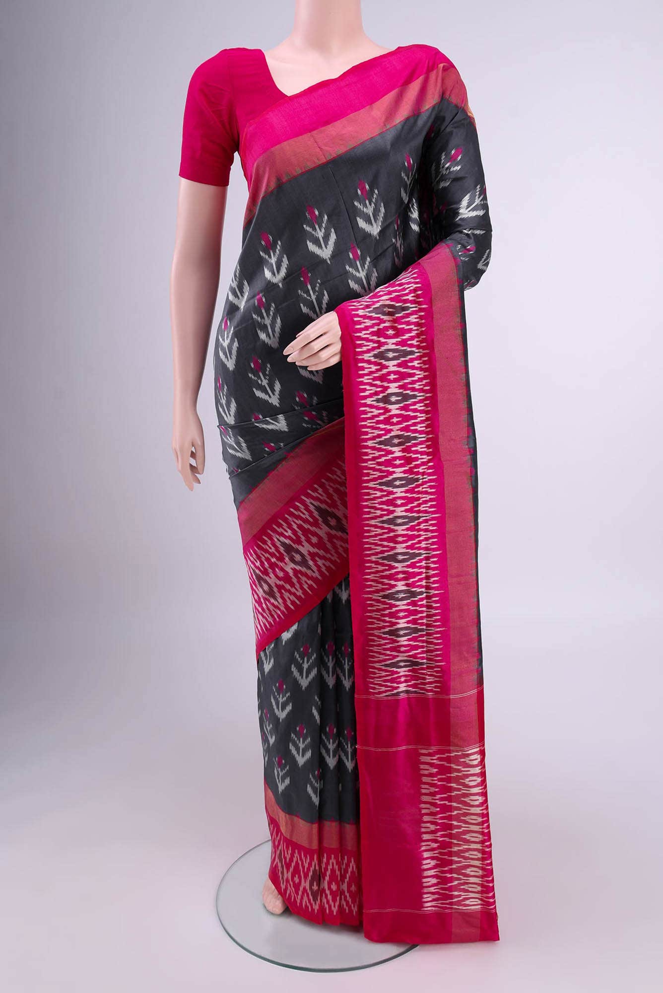 Davys Grey Pochampally Silk Saree