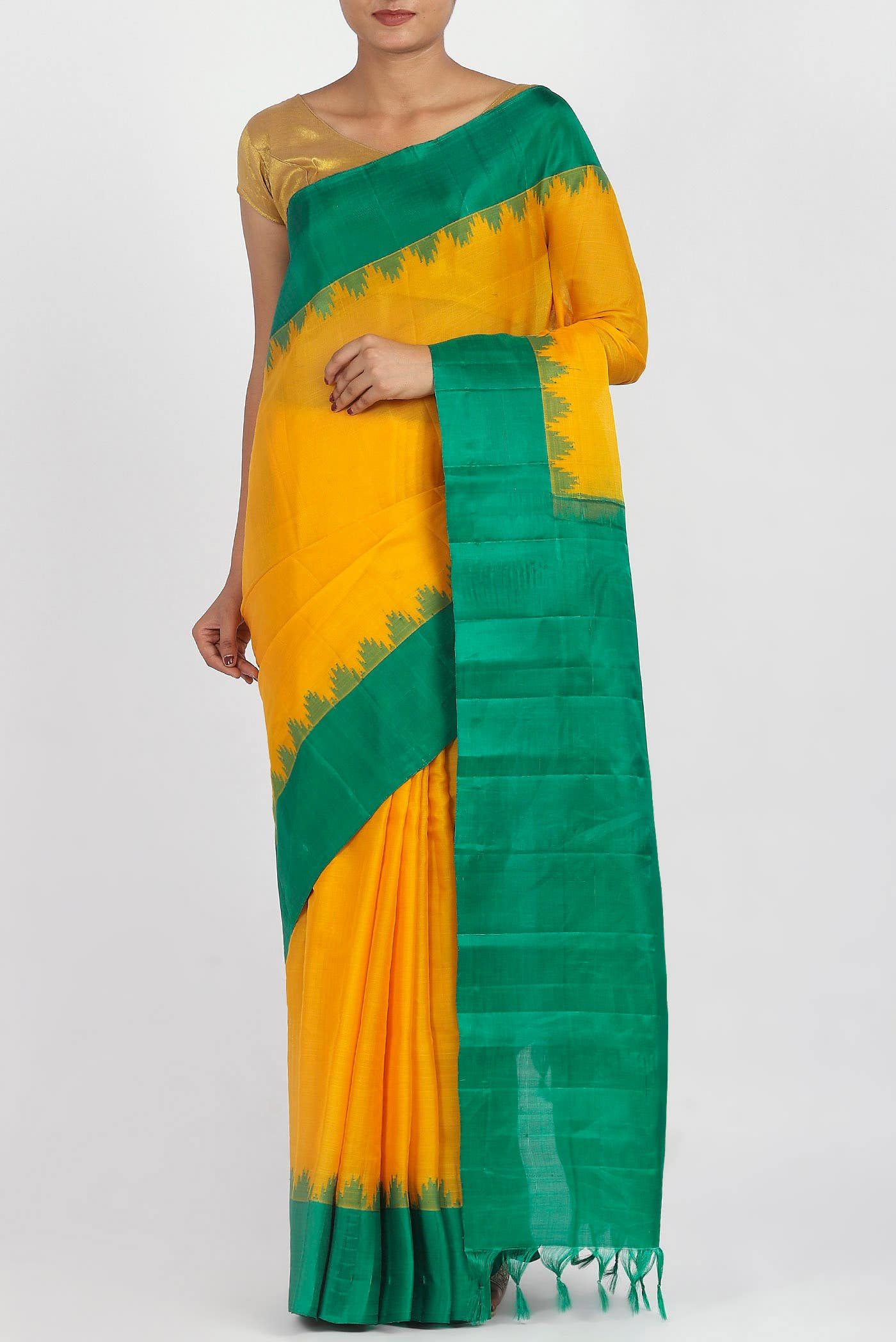 Yellow Gadwal Silk Cotton Saree