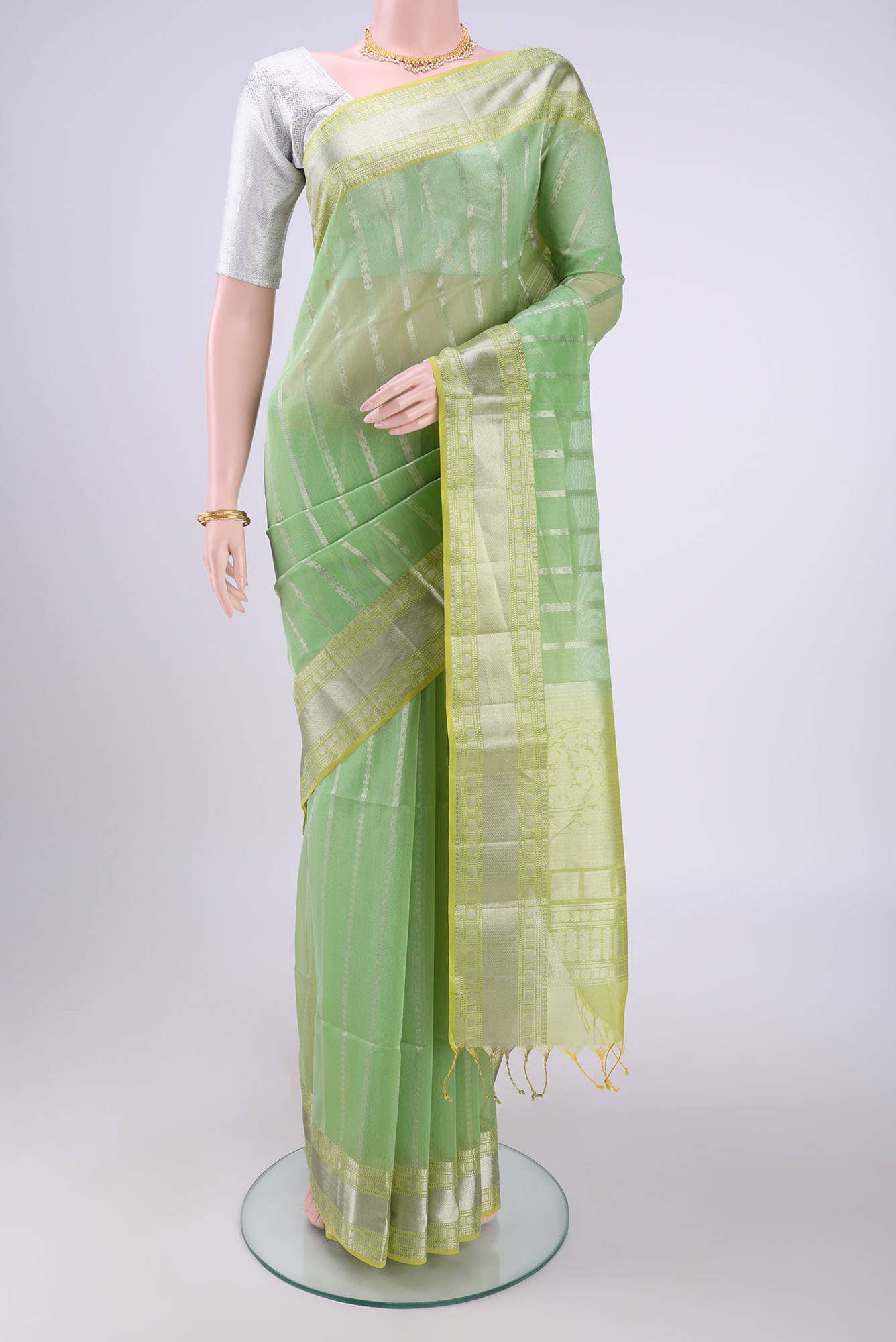Light Green Maheshwari Silk Cotton Saree
