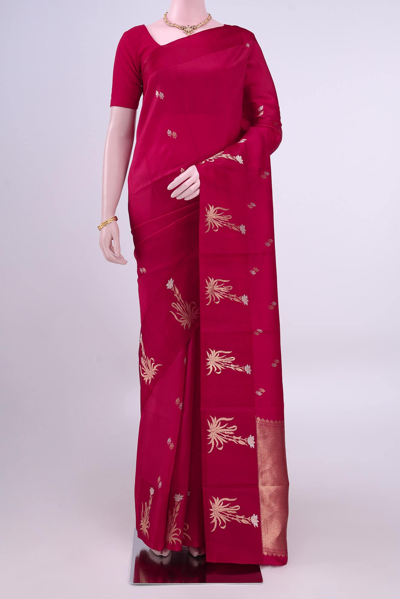 Deep Red Banarasi Katan Silk Saree