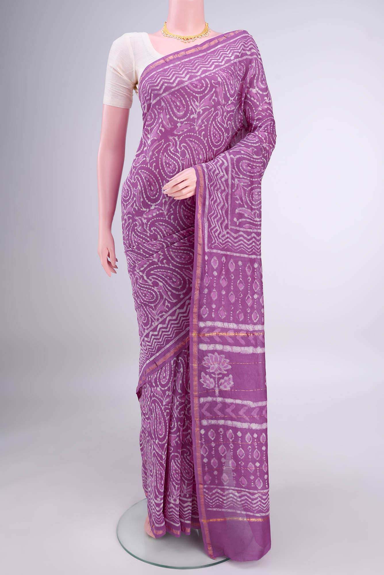 Lilac Chanderi Silk Cotton Saree