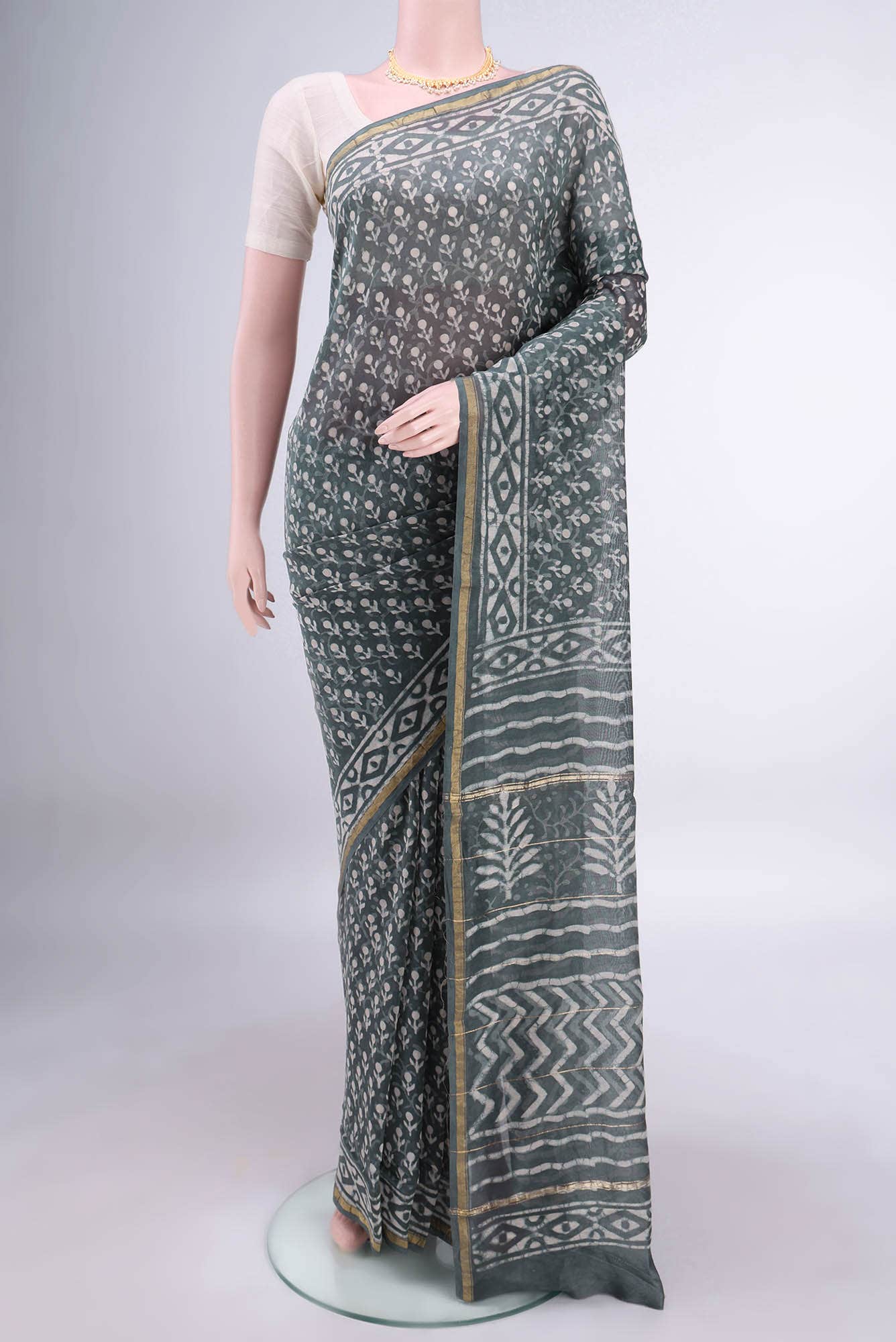 Grey Chanderi Silk Cotton Saree