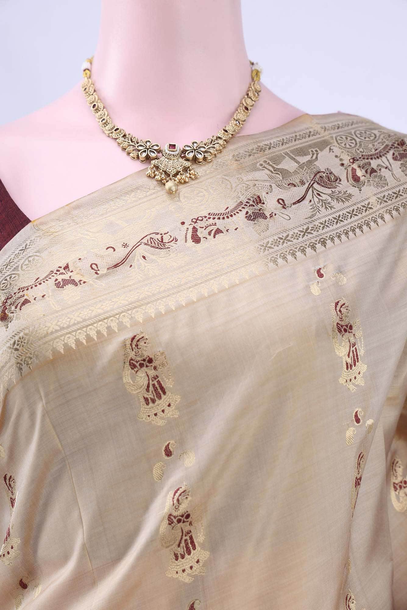 Beige Baluchari Silk Saree