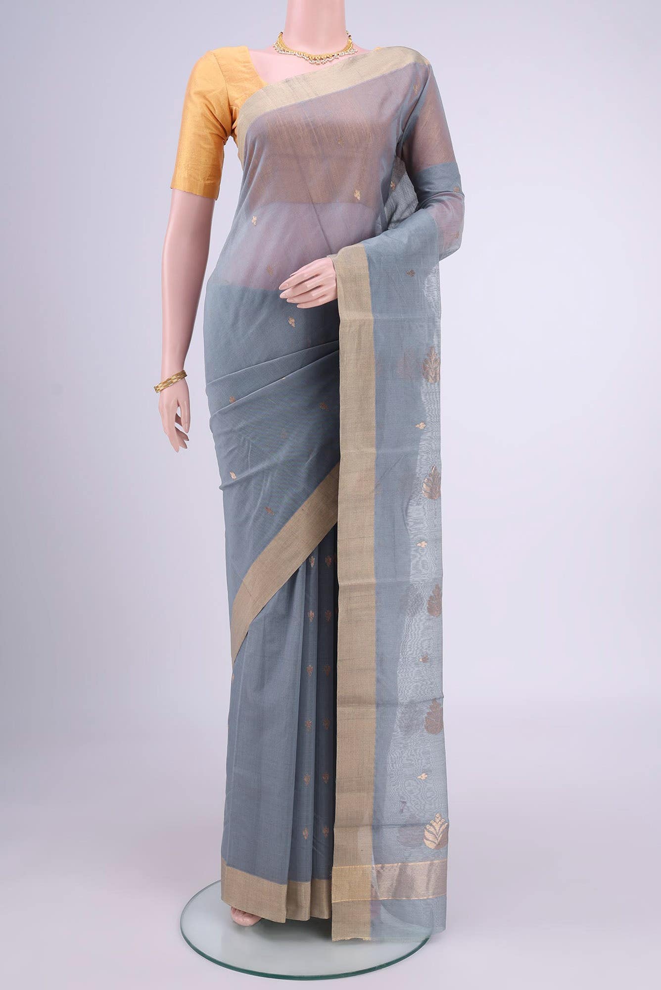 Grey Chanderi Silk Cotton Saree