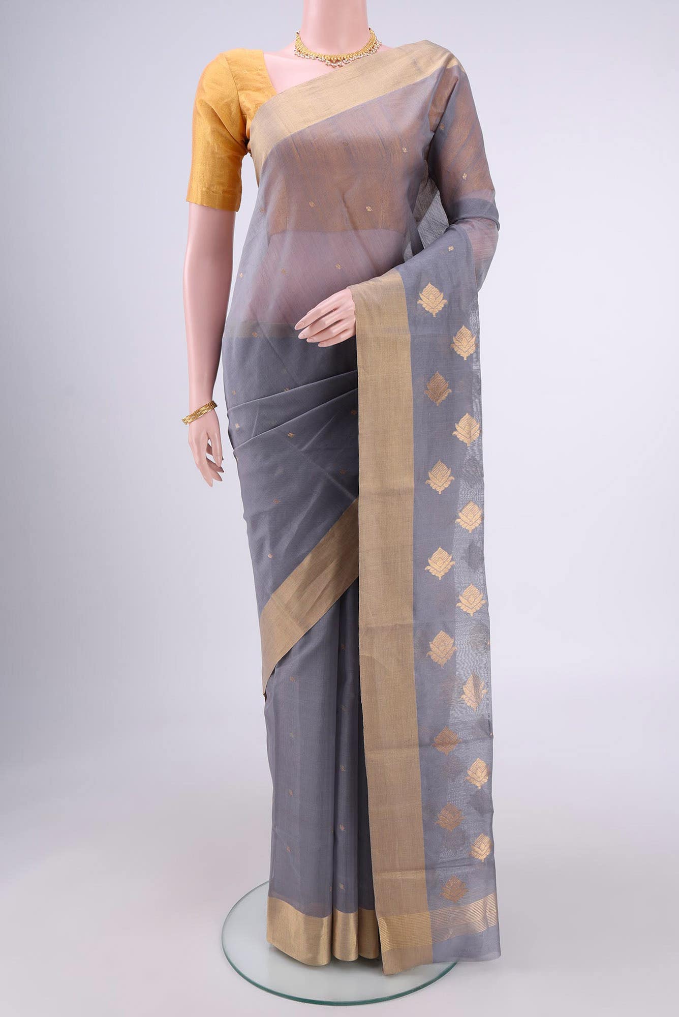 Grey Chanderi Silk Saree