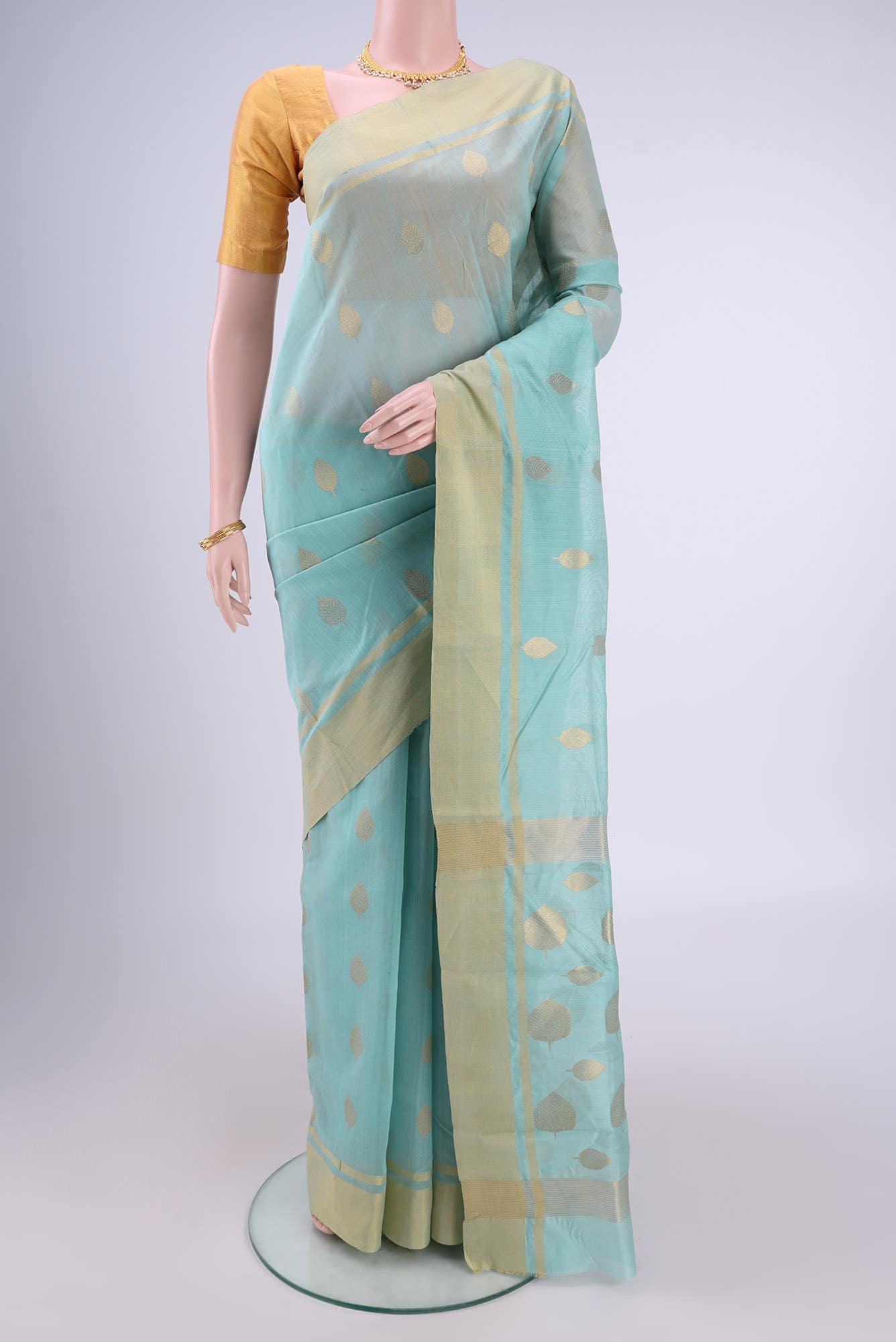 Mint Green Chanderi Silk Saree