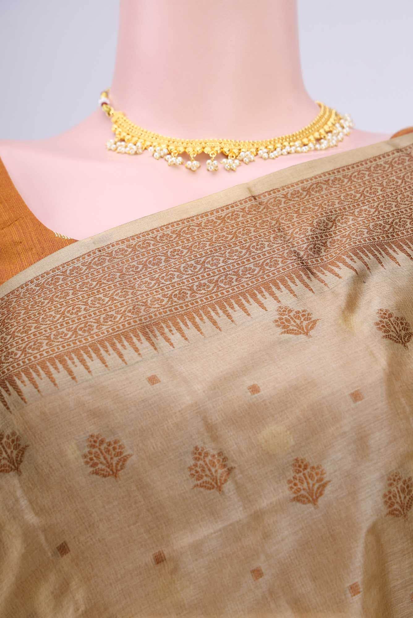 Beige Banarasi Raw Silk Saree
