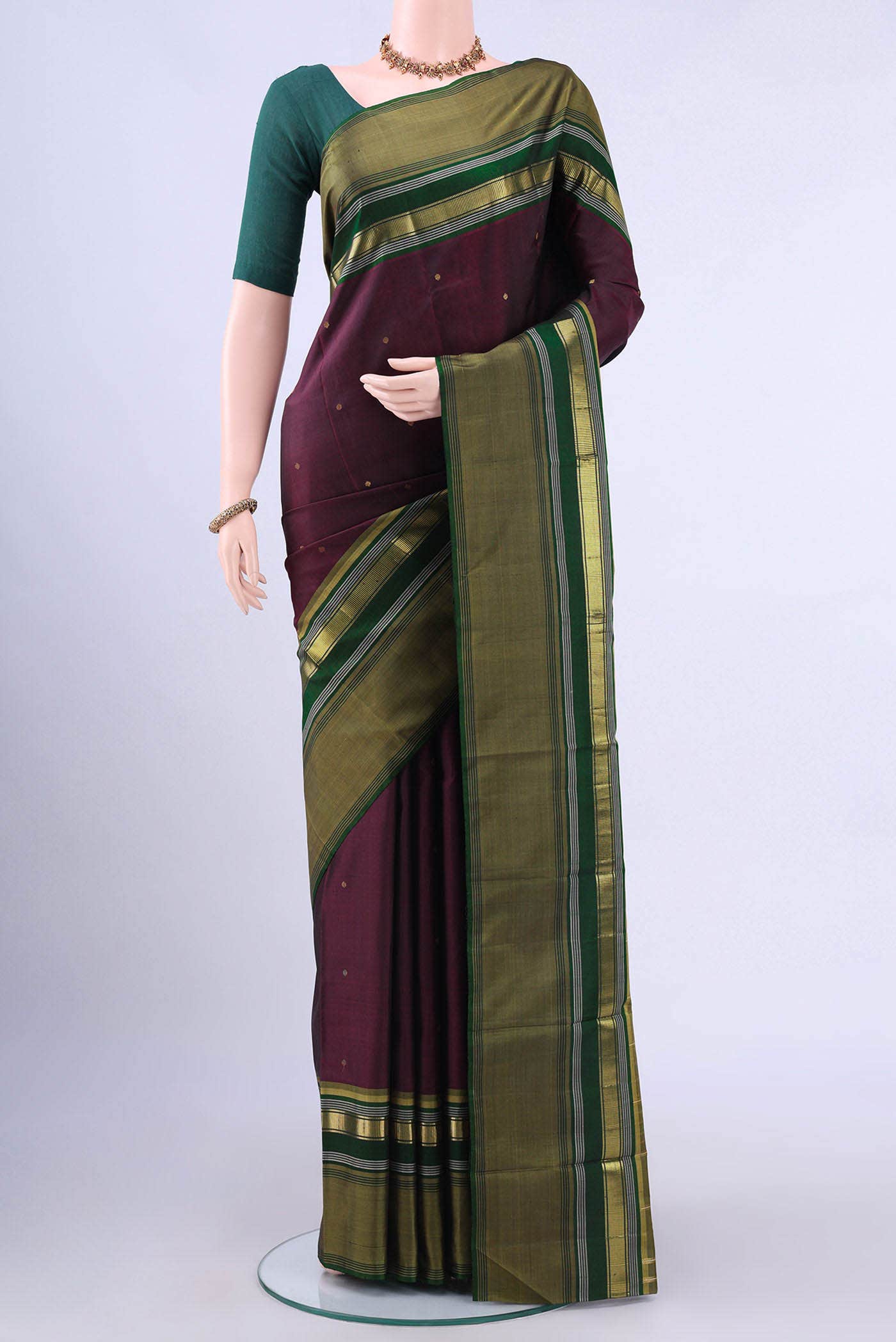 Burgundy Kanchipuram Silk Saree