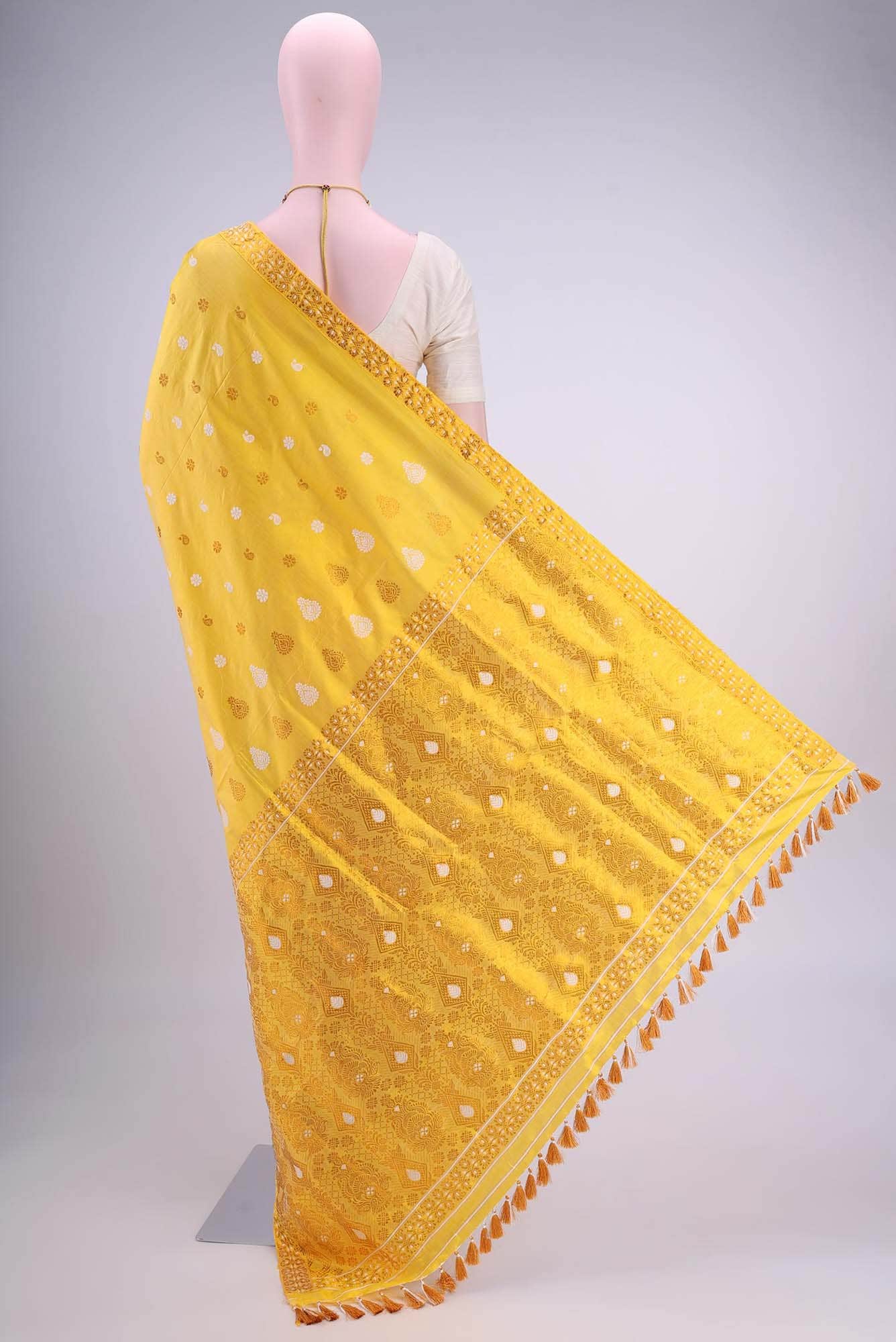 Lemon Yellow Assam Silk Saree