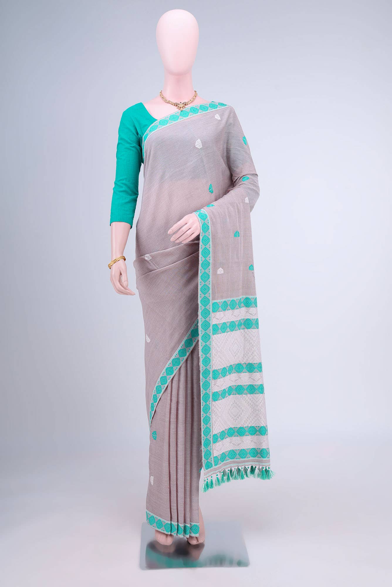 Davys Grey Assam Cotton Saree
