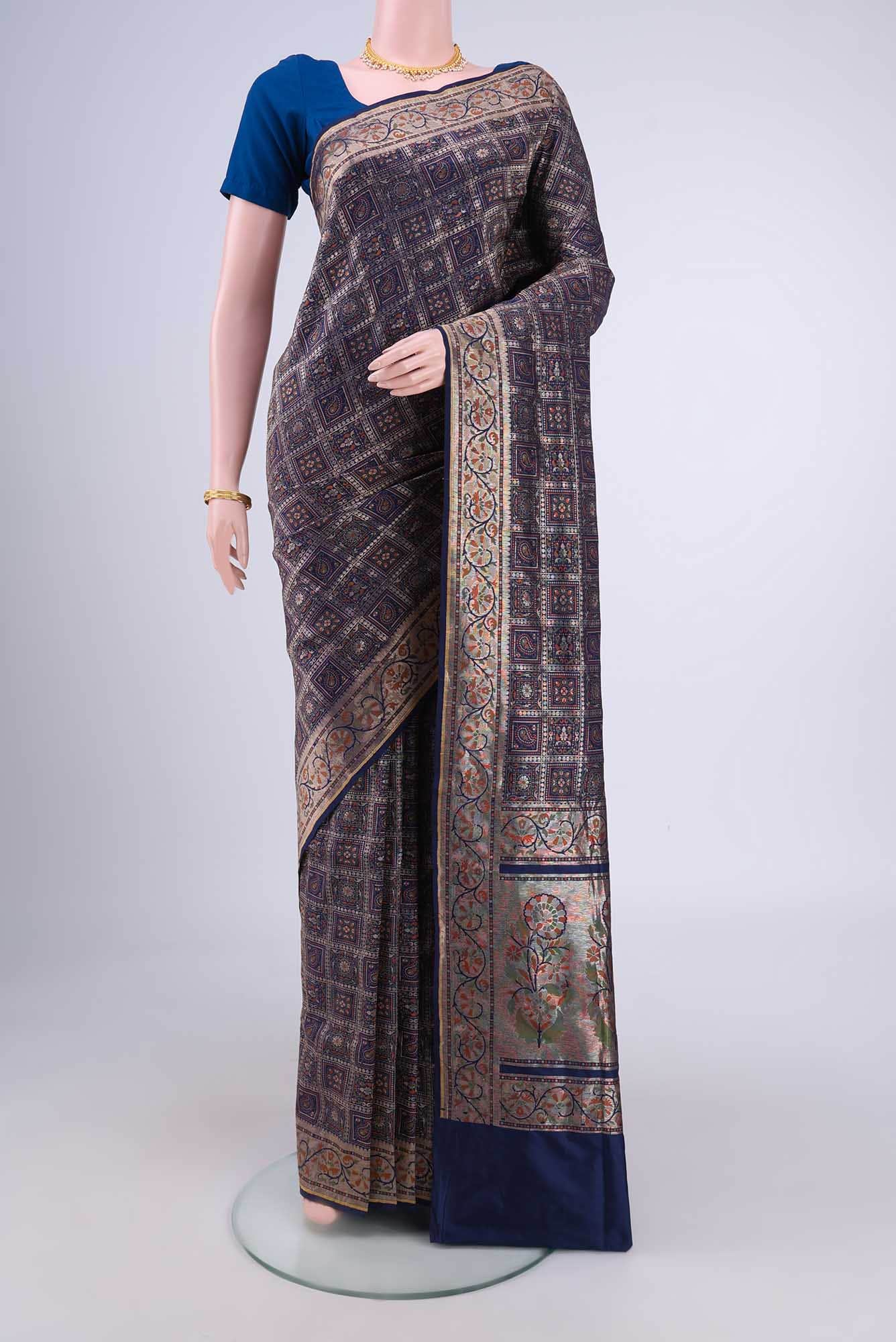 Navy Blue Banarasi Silk Saree