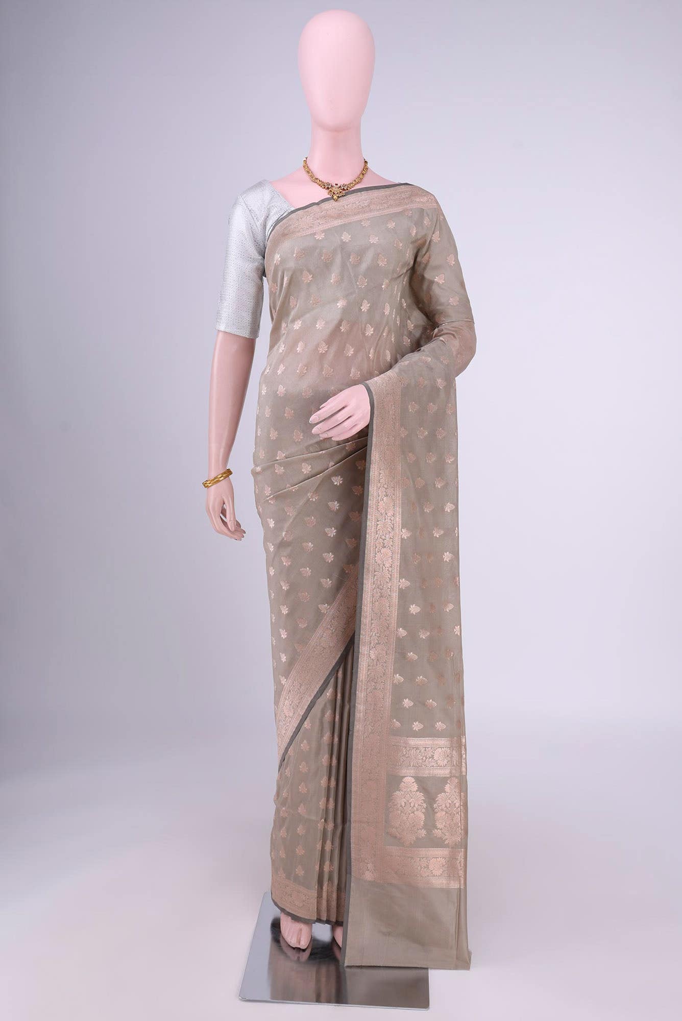 Davys Grey Banarasi Silk Saree