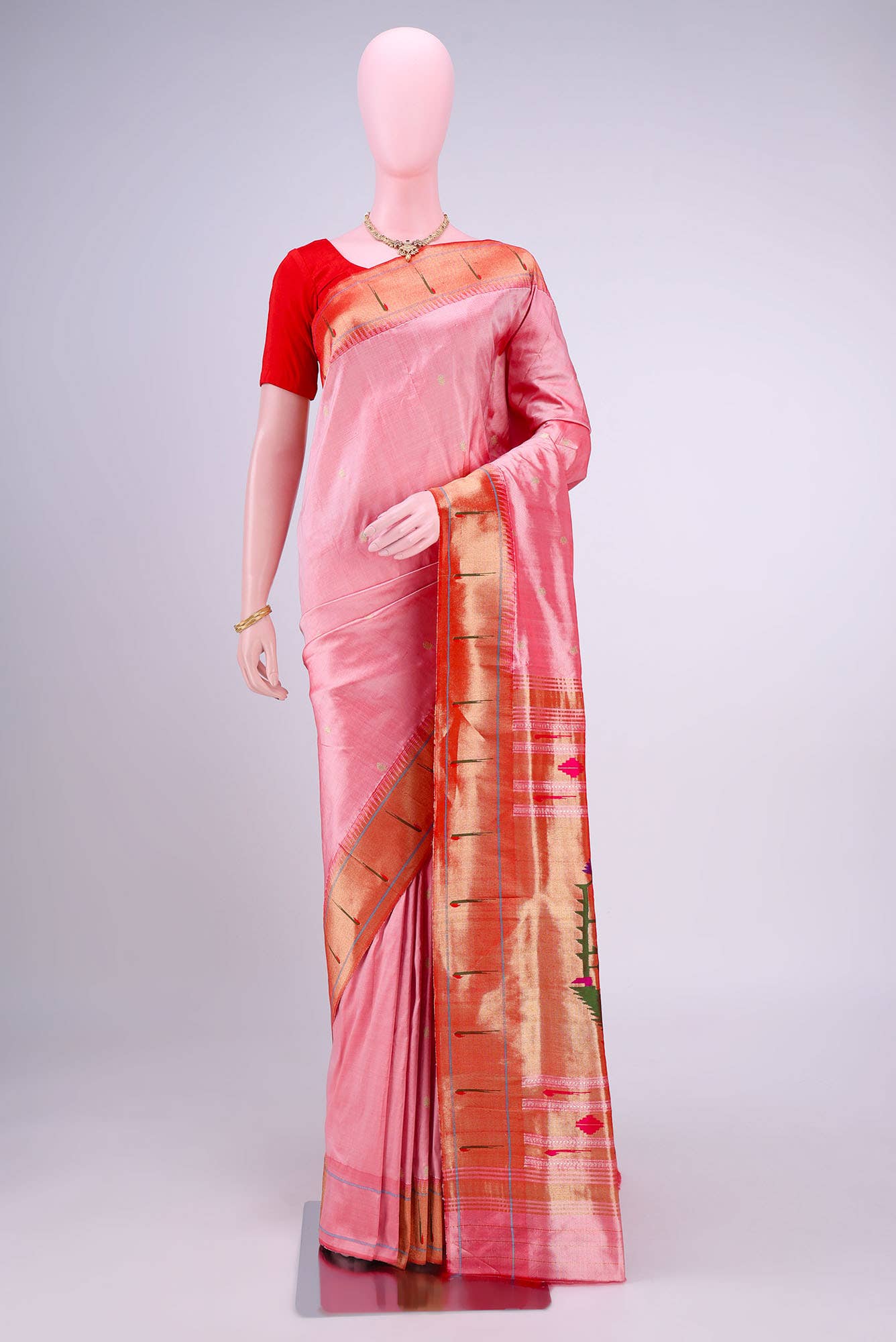 Golden Peach Paithani Silk Saree