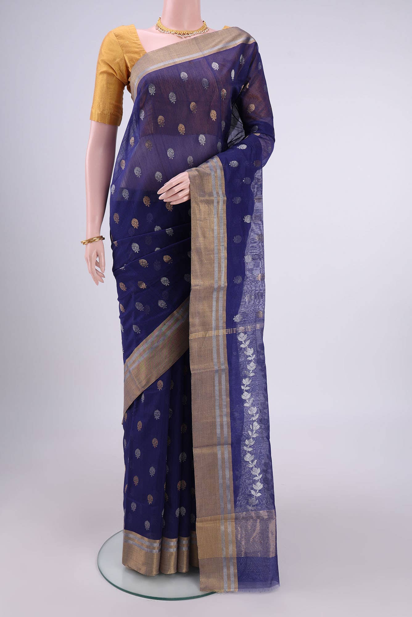 Navy Blue Chanderi Silk Saree