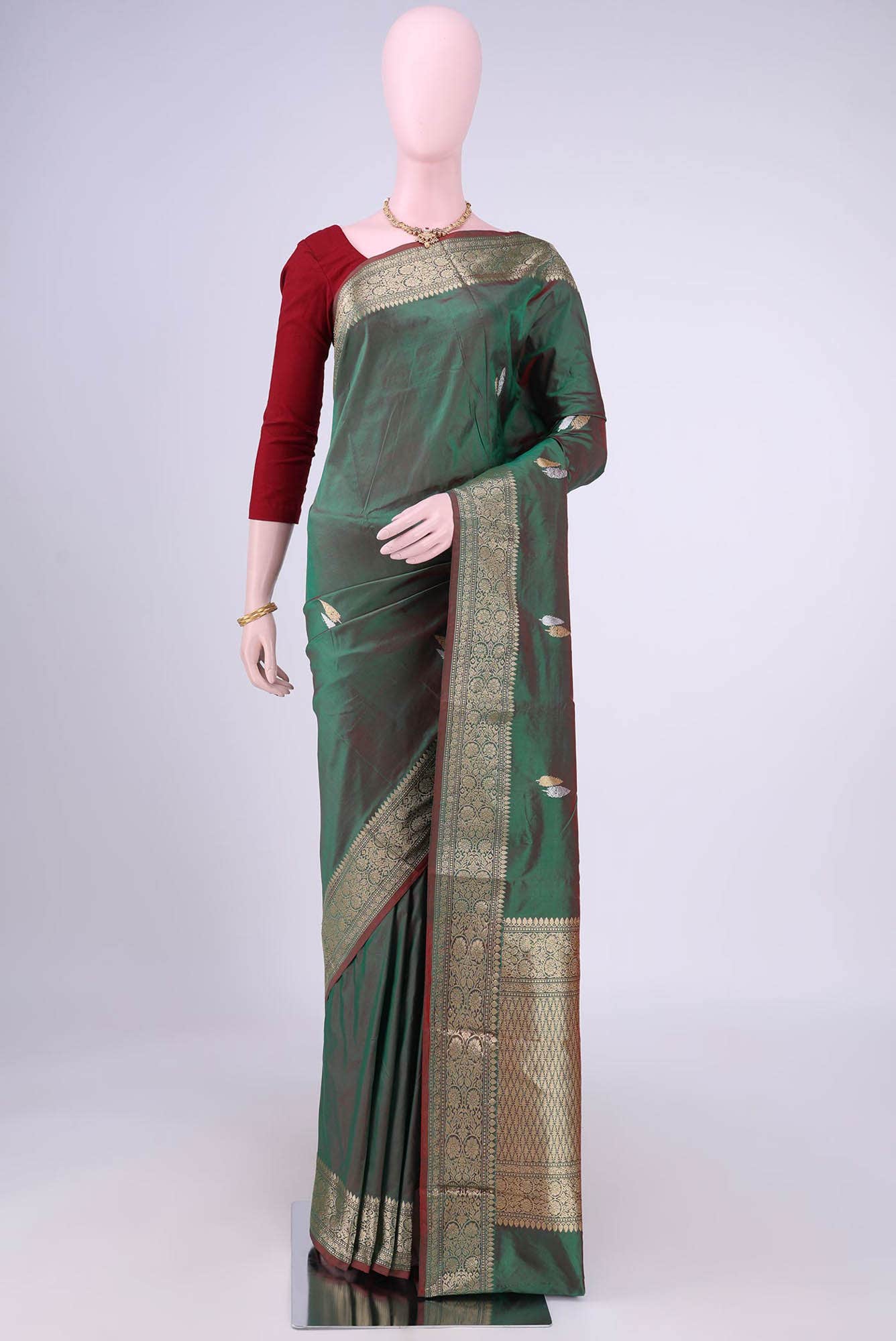 Green Dual Tone Banarasi Katan Silk Saree