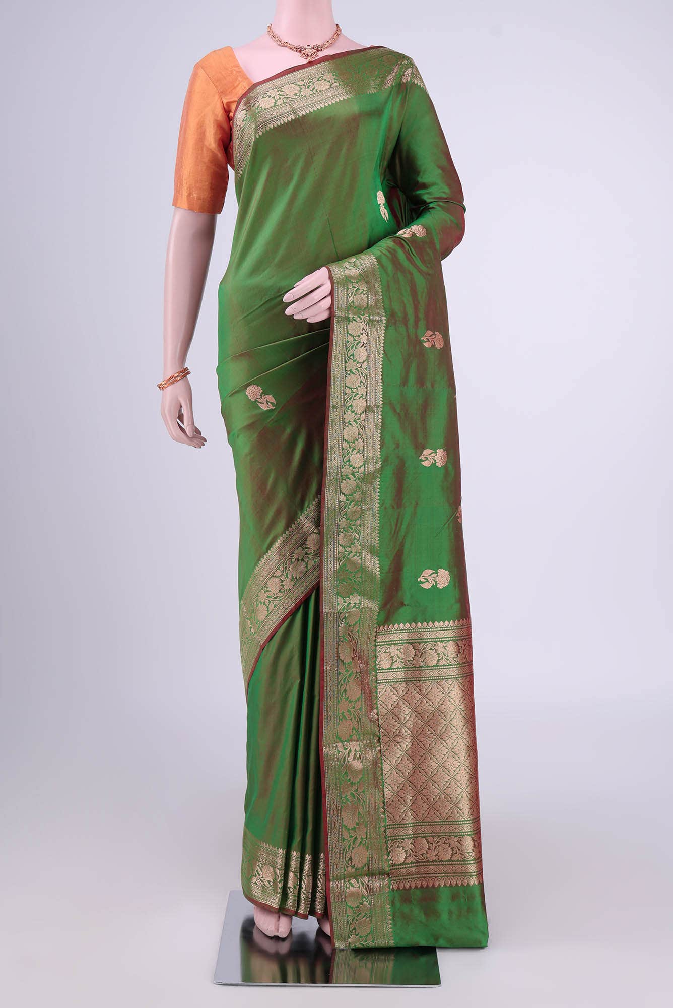 Green Dual Tone Banarasi Katan Silk Saree