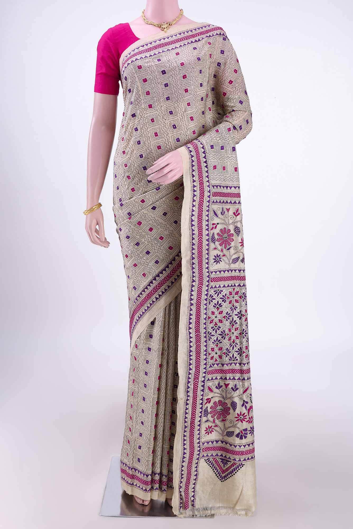 Beige Tussar Saree