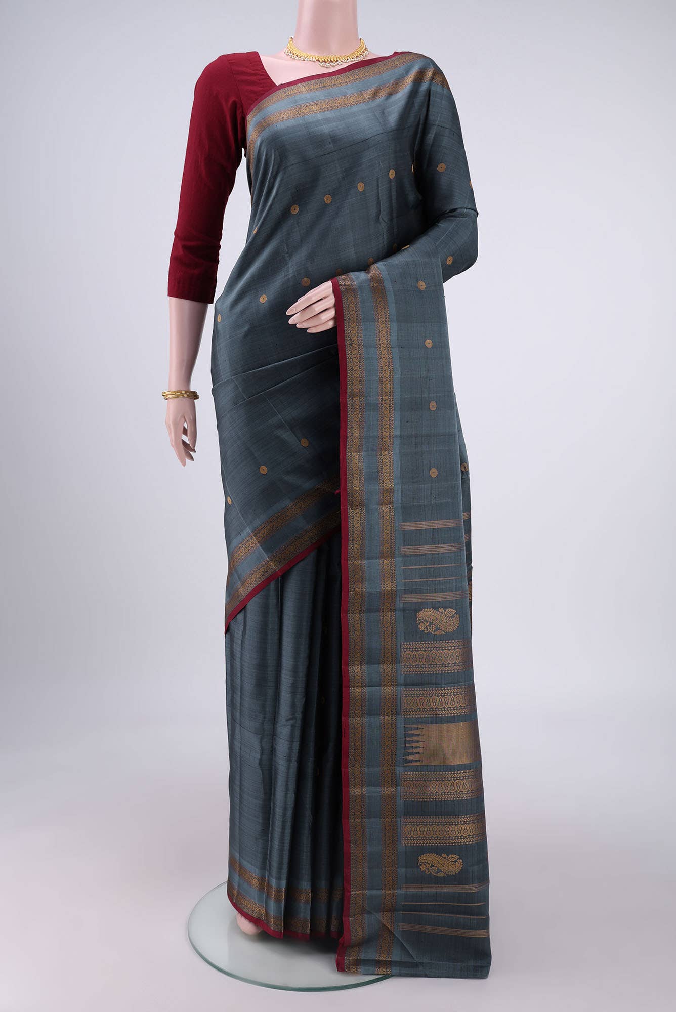 Blue Grey Kanchipuram Silk Saree