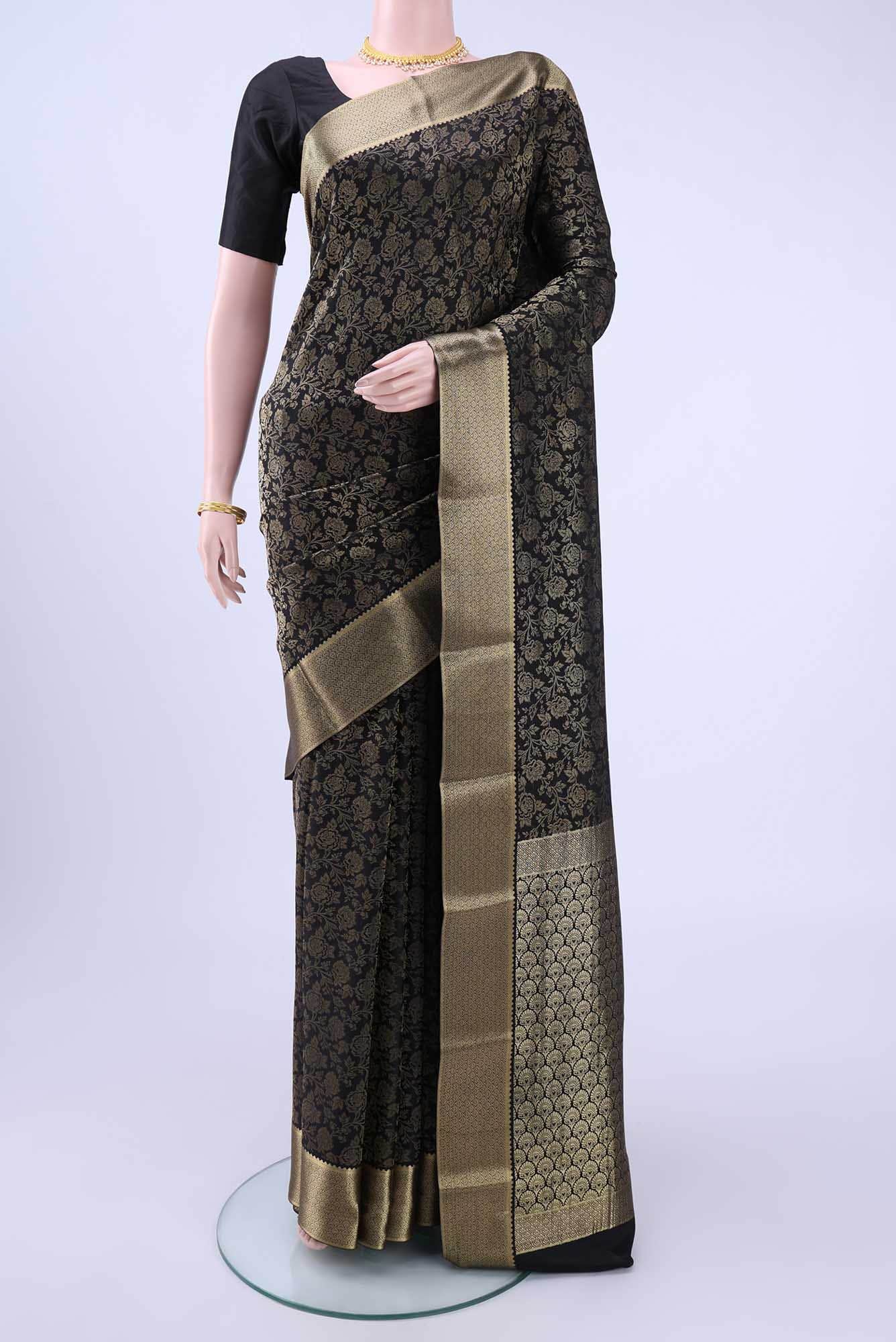 Black Mysore Crepe Saree