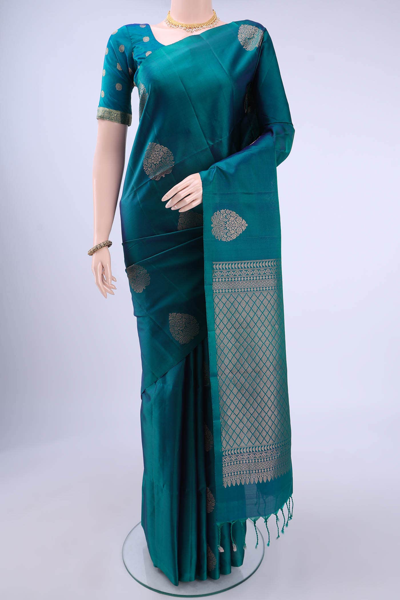 Peacock Blue Soft Silk Saree