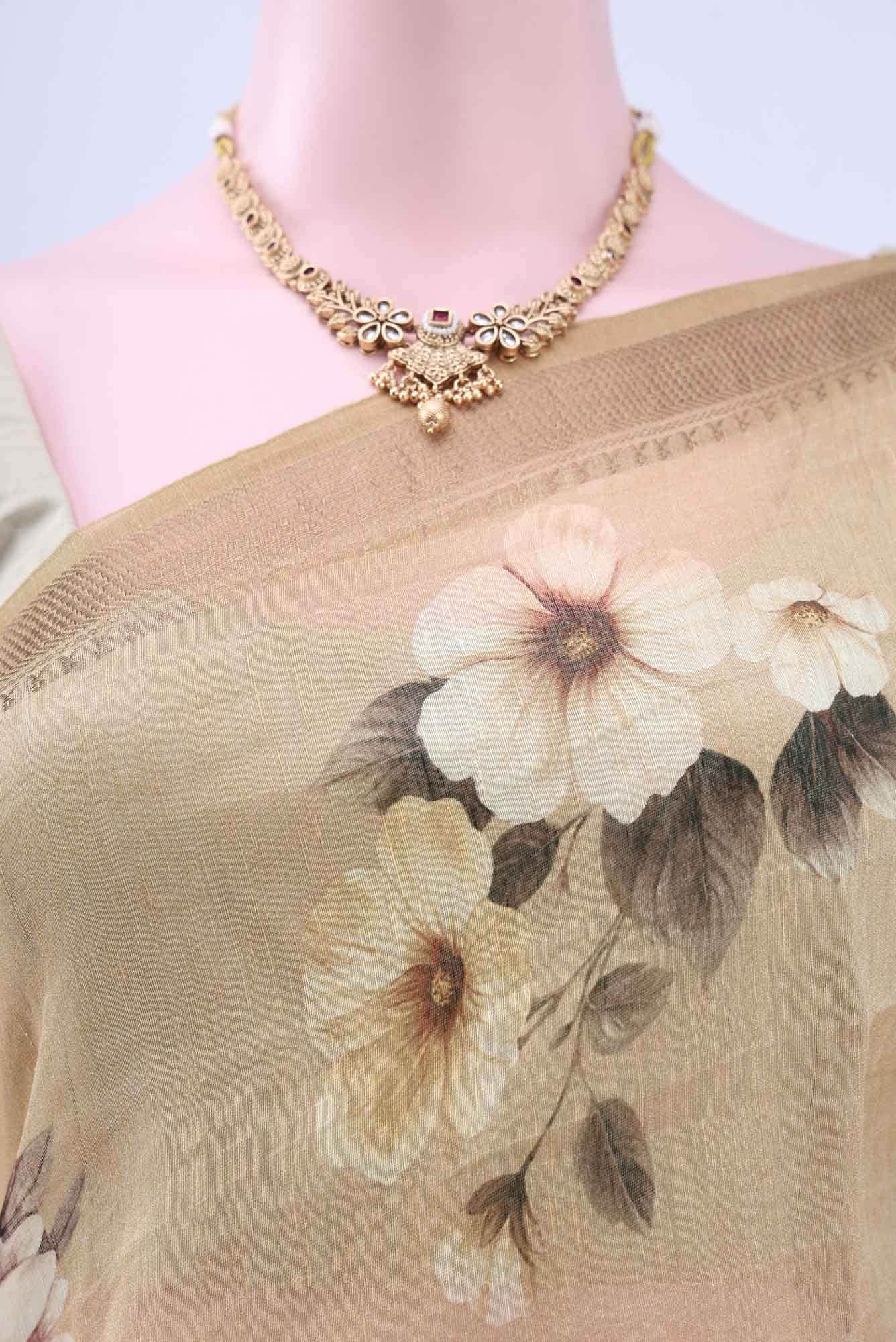 Dark Beige Linen Saree